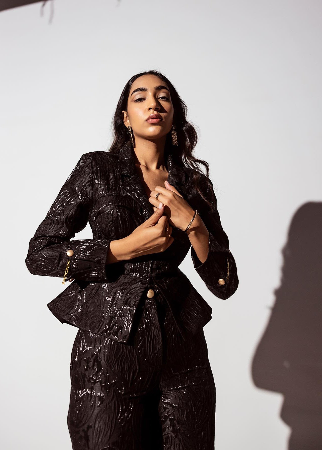 Jessica Black Embroidered Jacquard Pants