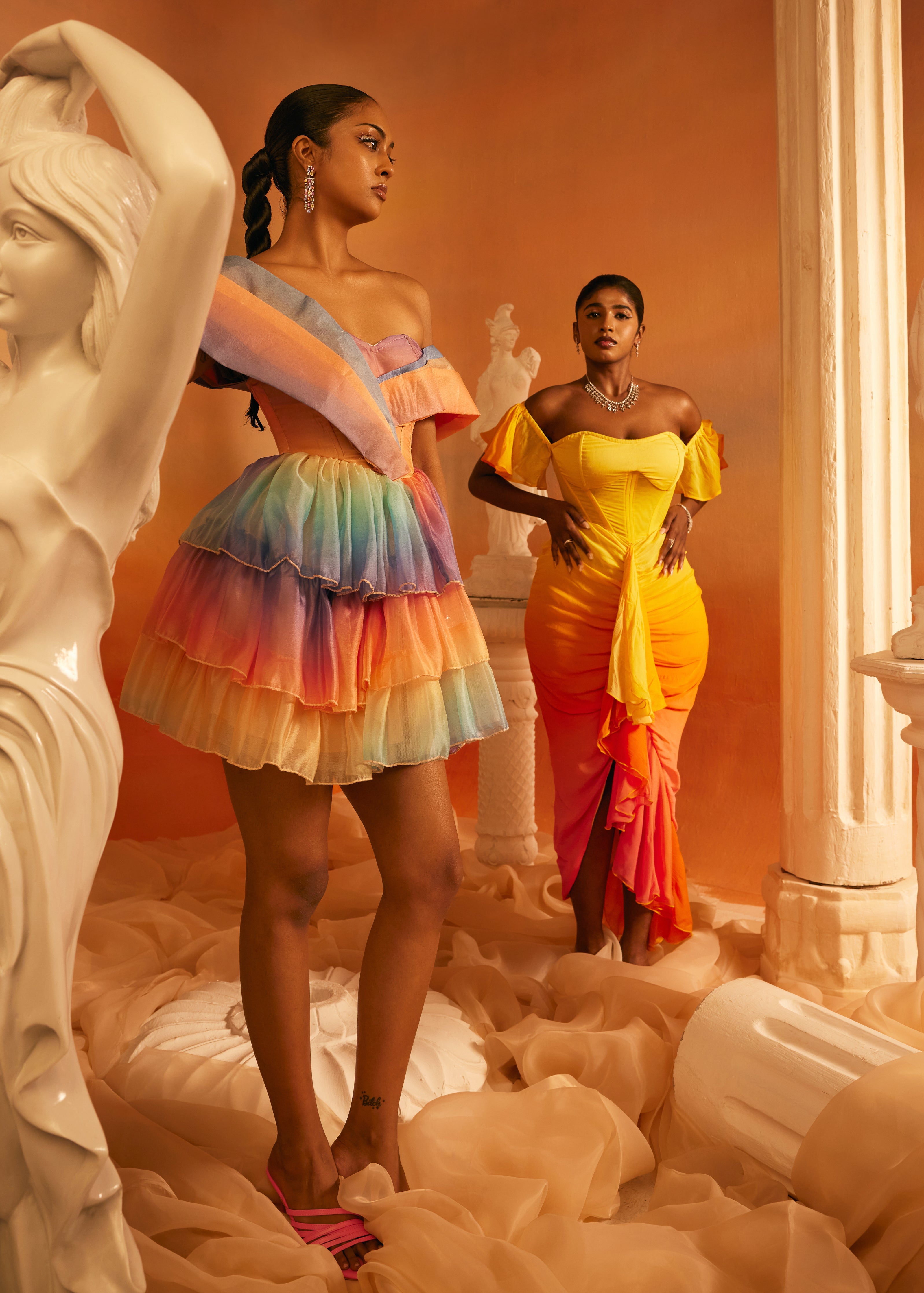 June Sunset Ombre Ruffled Corset Dress