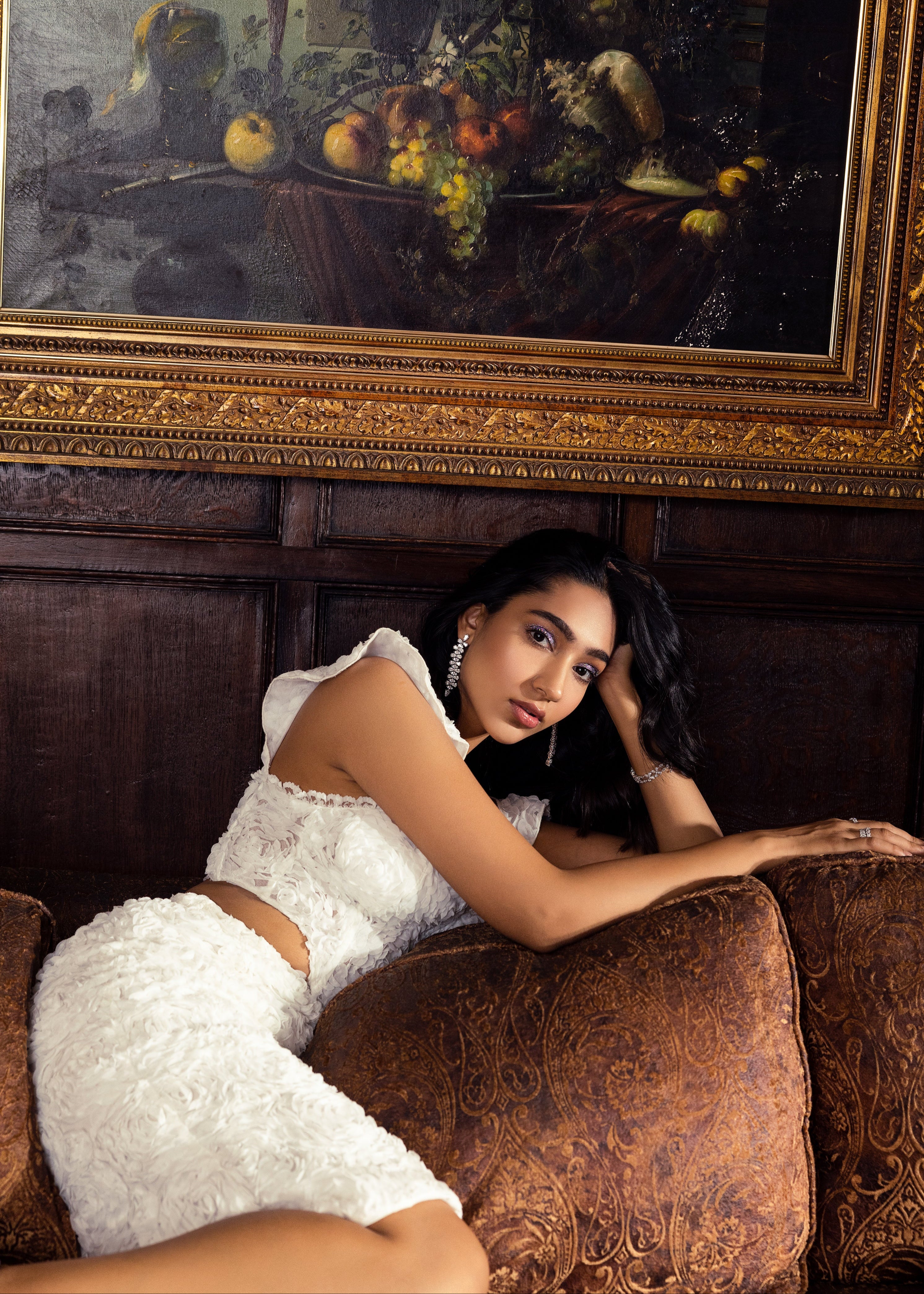 Kaia White 3-D Floral Embroidered Corset