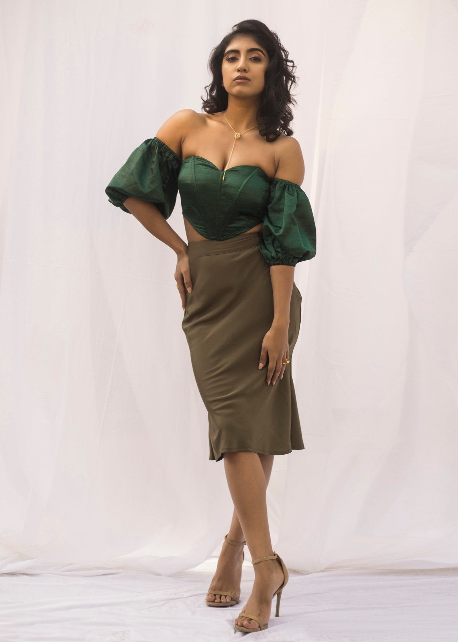 Green satin skirt