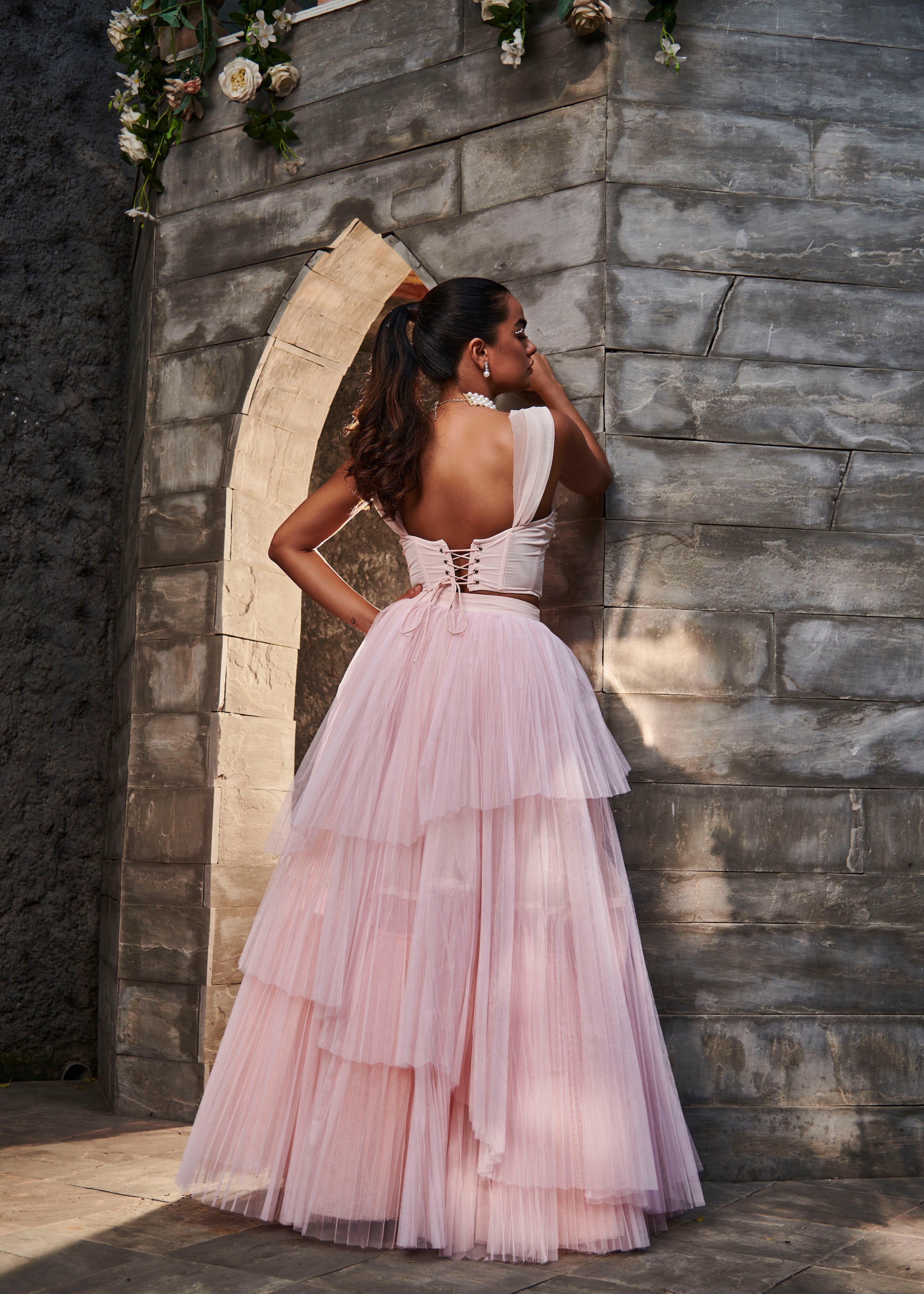Buy Baby Pink Pearl Tulle Lehenga Set