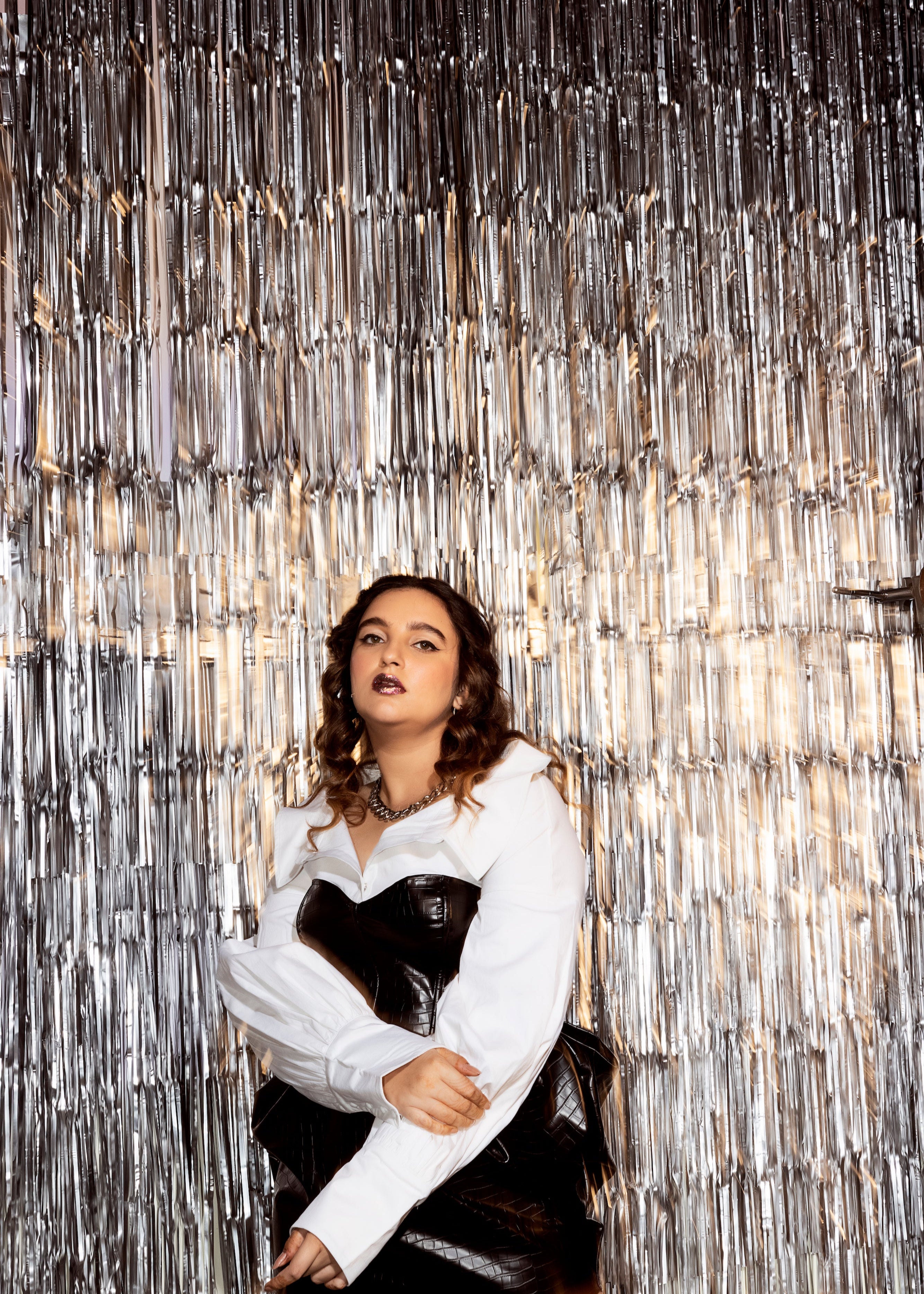 Kourtney Black Textured Faux Leather Corset Dress