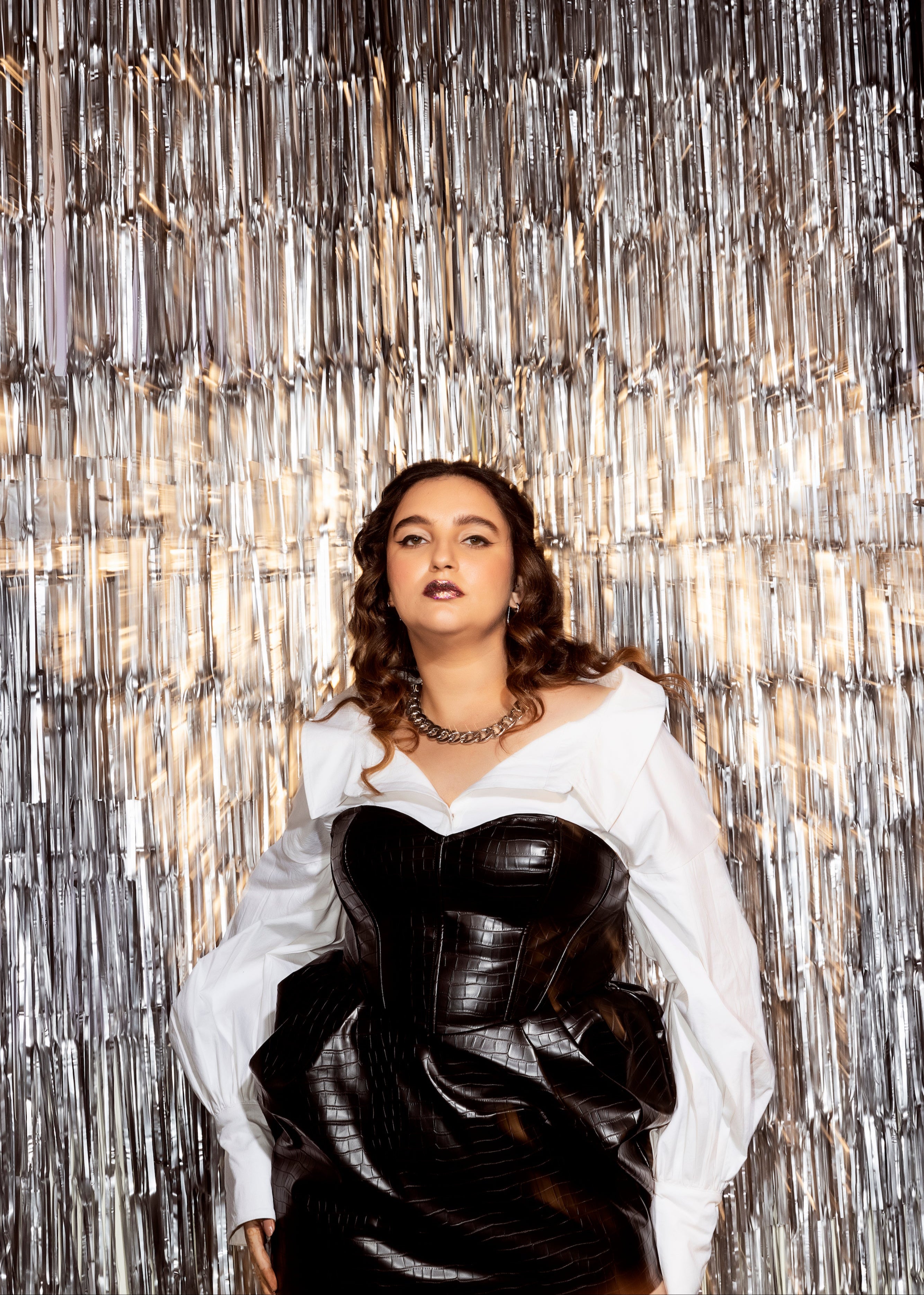 Kourtney Black Textured Faux Leather Corset Dress