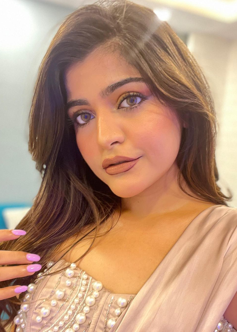 Leila Long Mesh Sleeve Hand Embroidered Corset Blouse