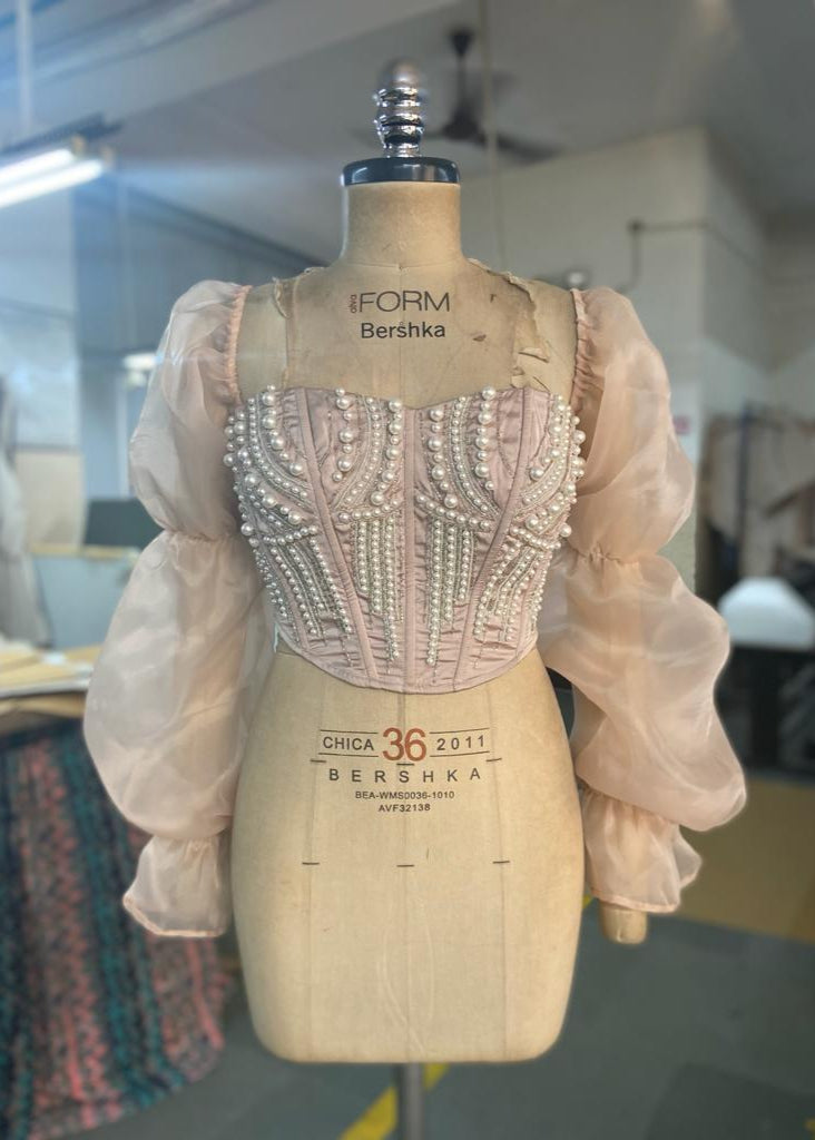 Leila Puff Organza Sleeve Hand Embroidered Corset Blouse