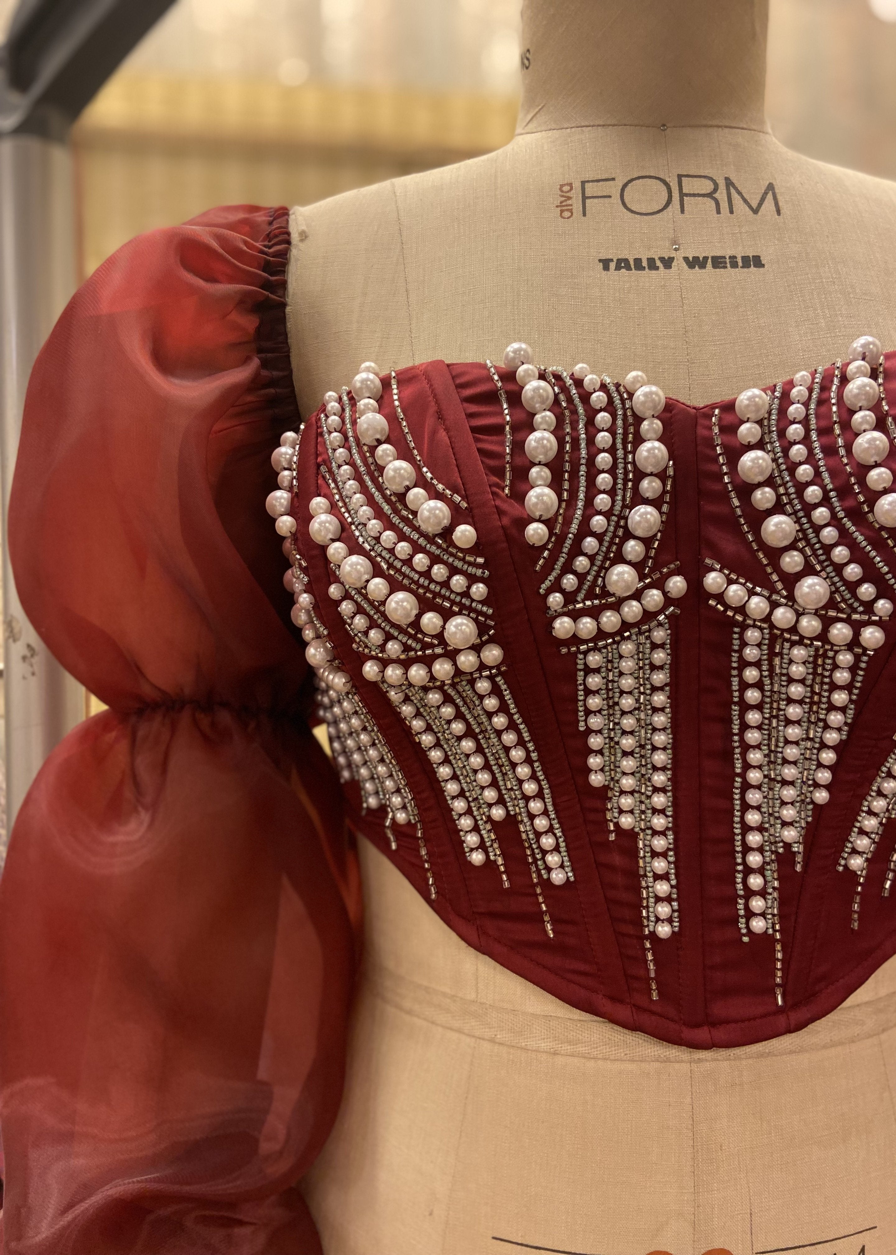 Leila Puff Organza Sleeve Hand Embroidered Corset Blouse