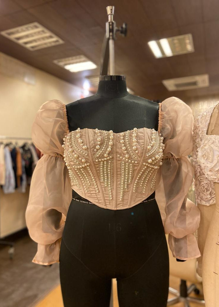 Leila Puff Organza Sleeve Hand Embroidered Corset Blouse