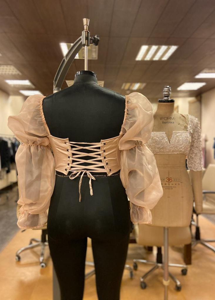 Leila Puff Organza Sleeve Hand Embroidered Corset Blouse