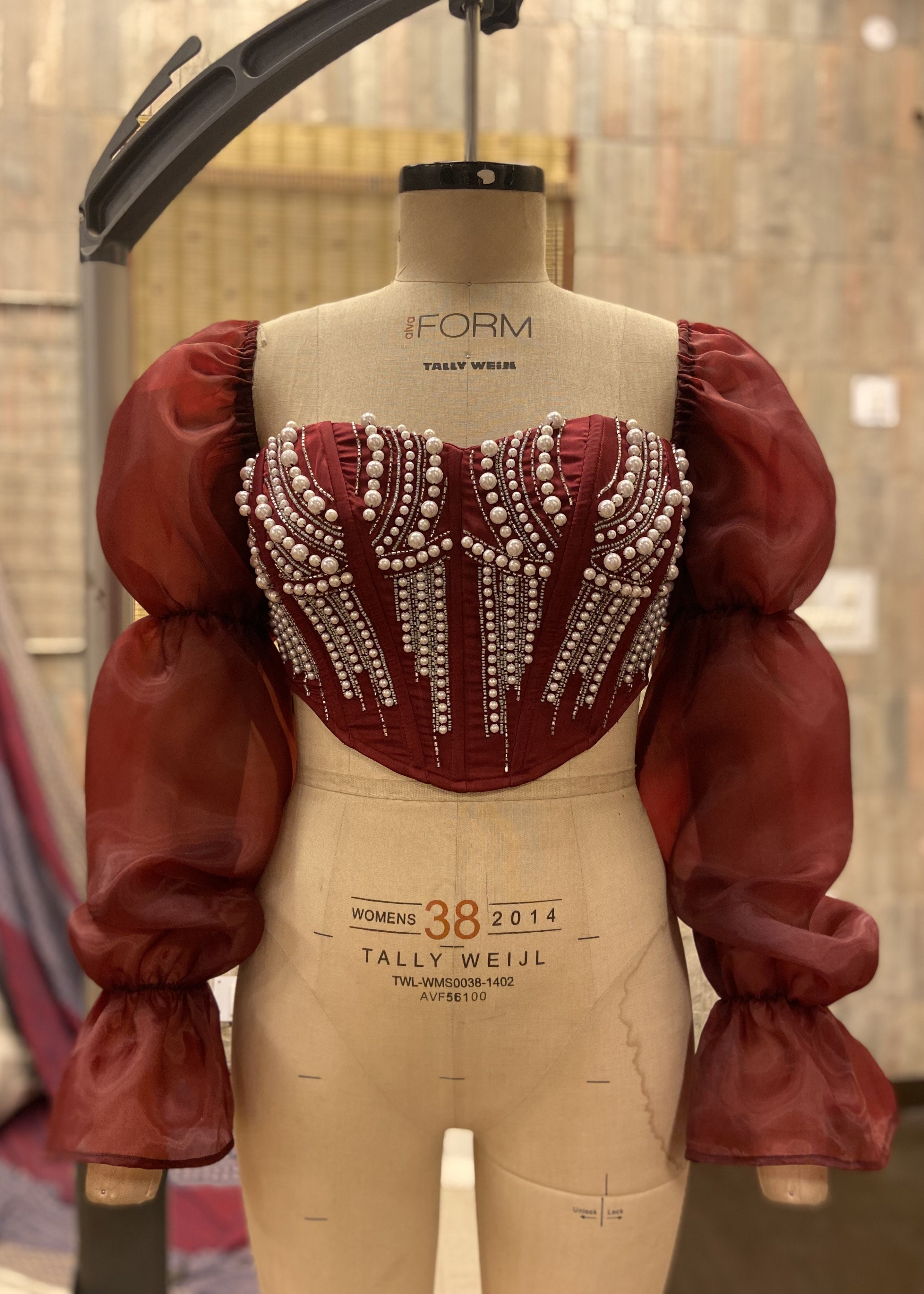 Leila Puff Organza Sleeve Hand Embroidered Corset Blouse