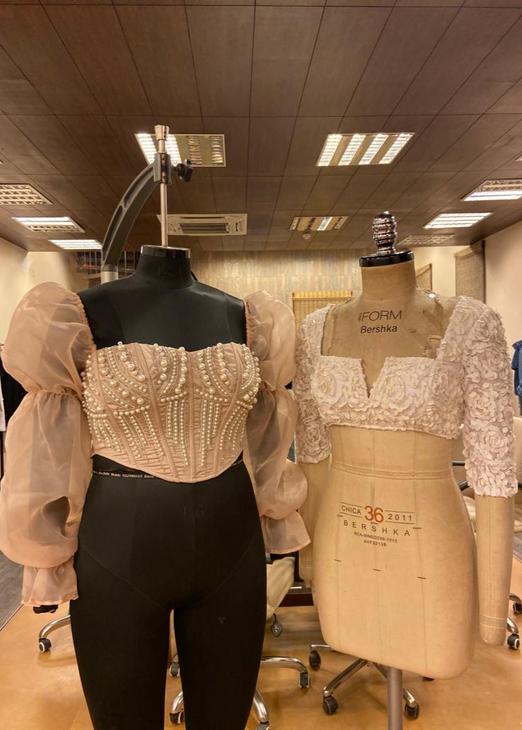 Leila Puff Organza Sleeve Hand Embroidered Corset Blouse