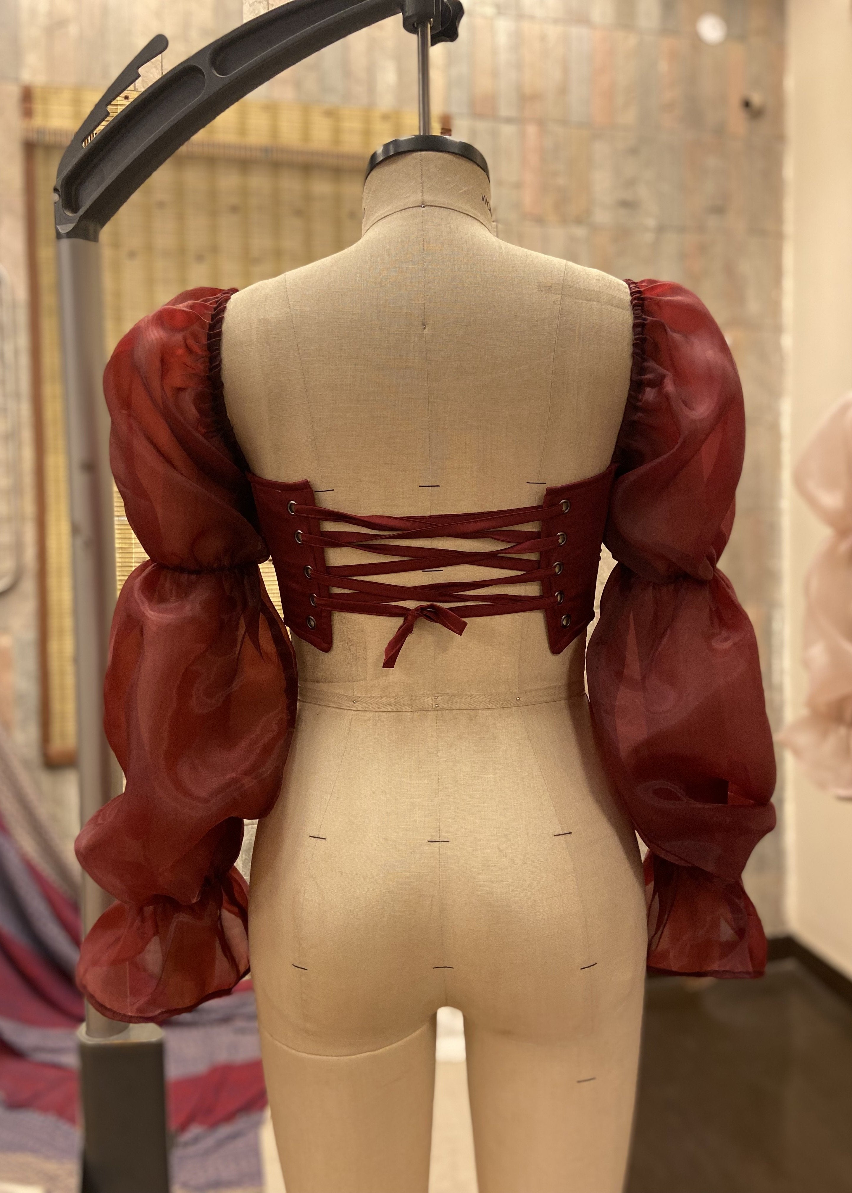 Leila Puff Organza Sleeve Hand Embroidered Corset Blouse