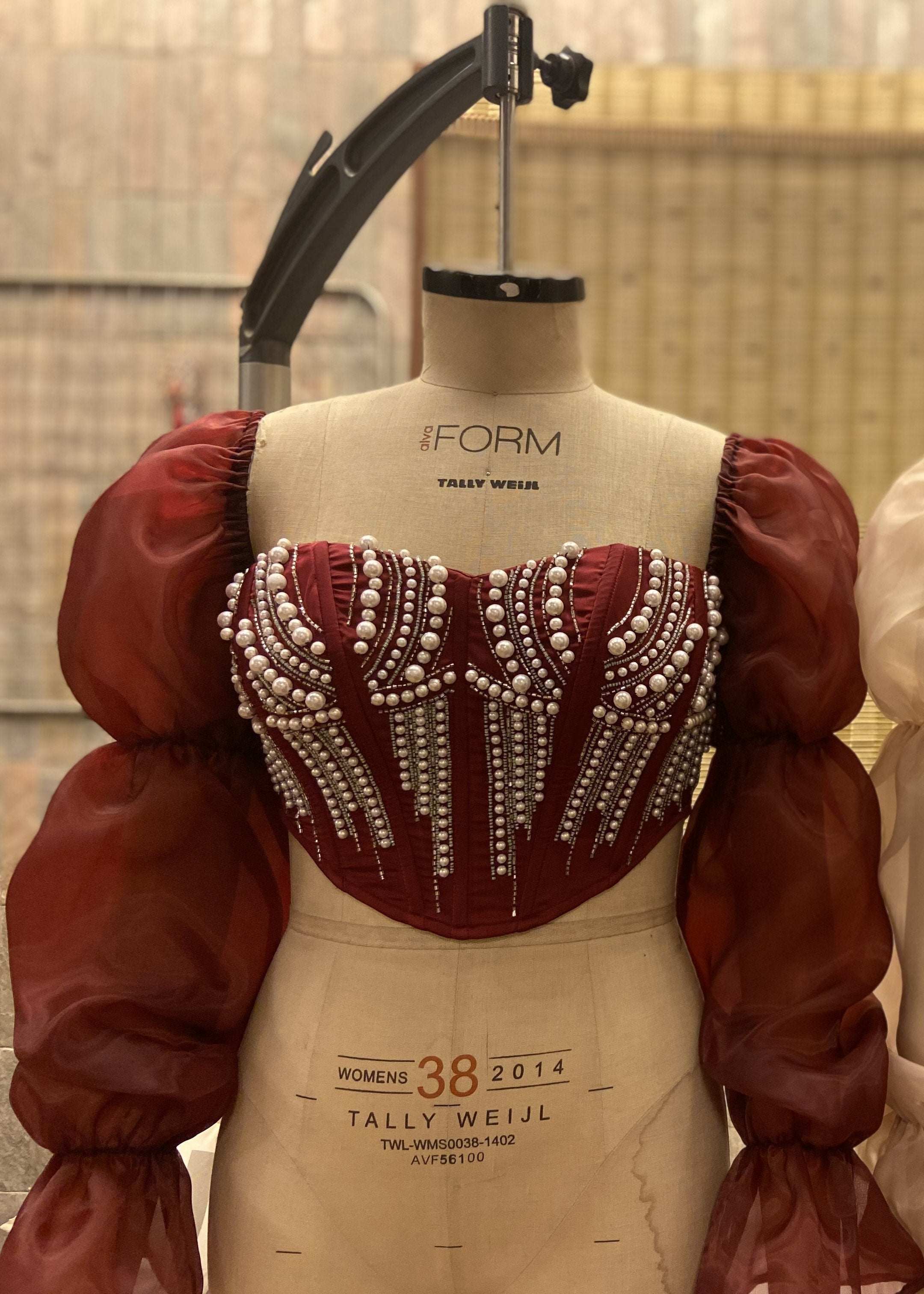 Leila Puff Organza Sleeve Hand Embroidered Corset Blouse