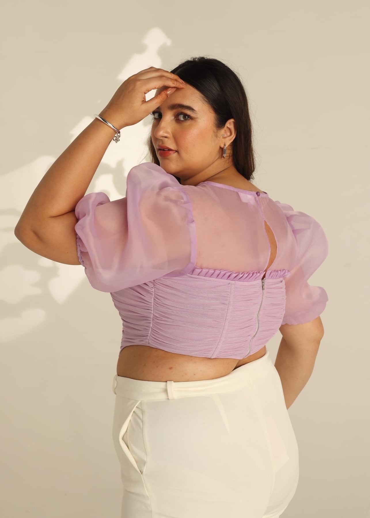 Luna Lavender Puff Sleeve Corset Top