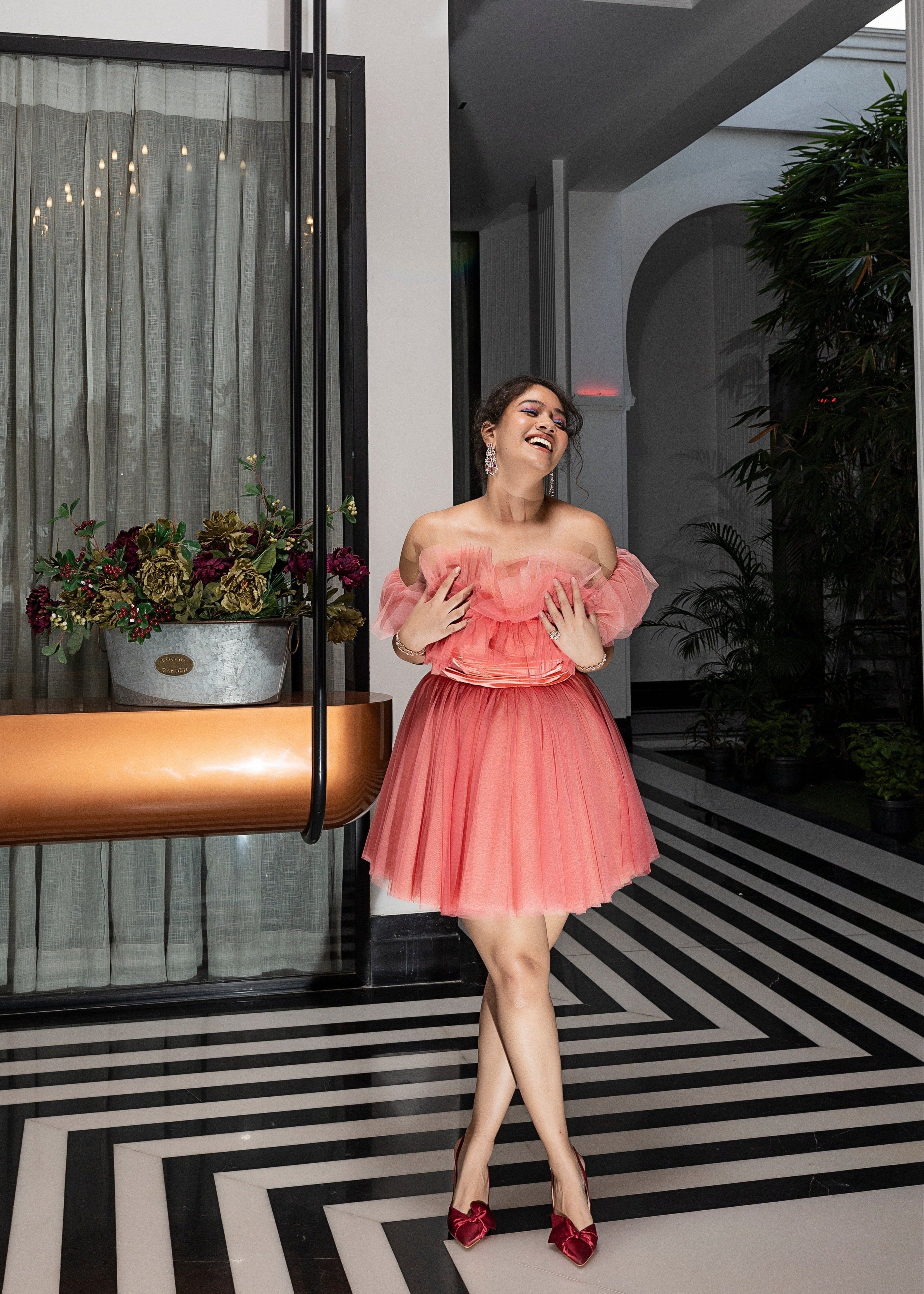 Maxine Pink Ruffle Tulle Corset Dress