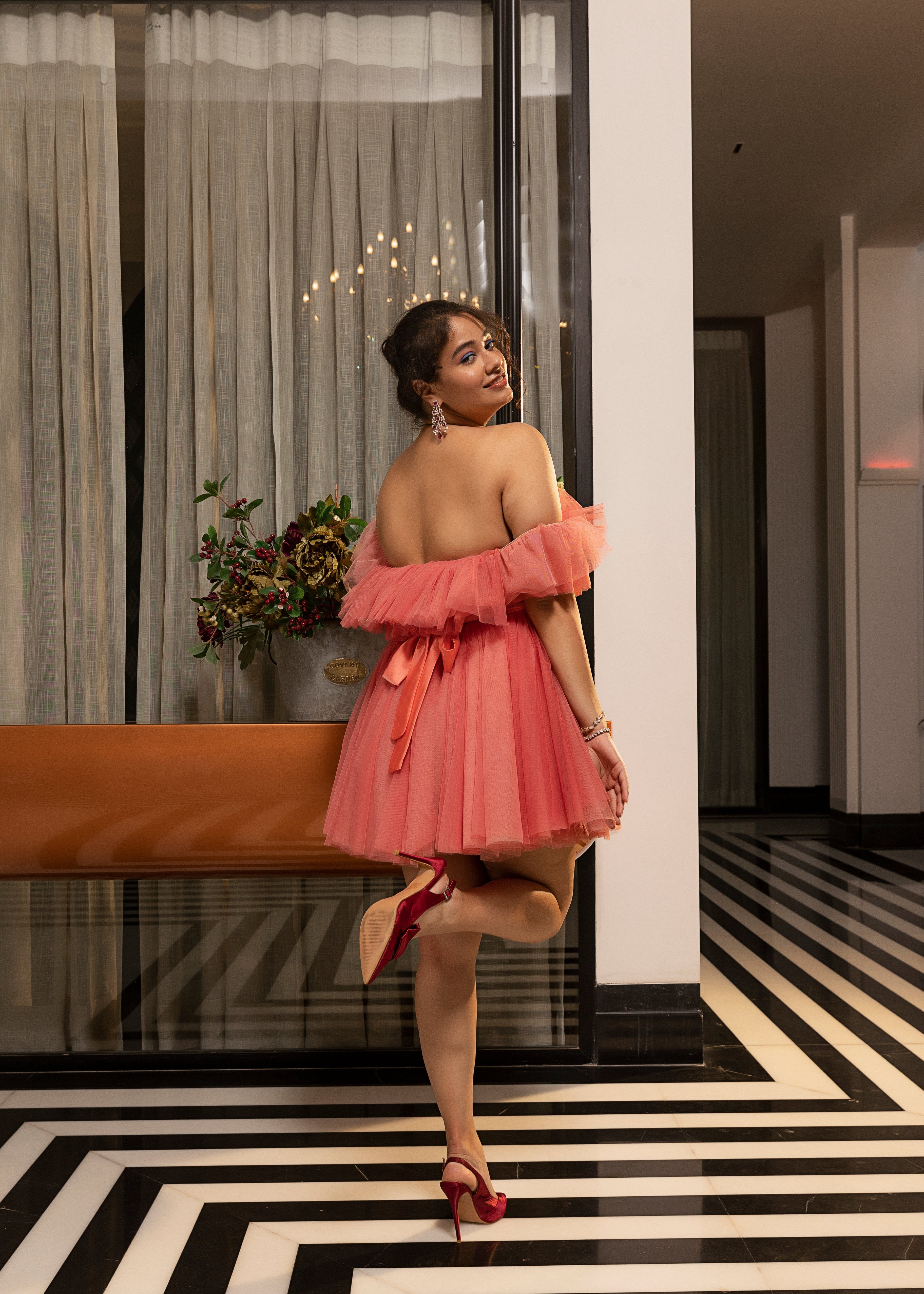 Maxine Pink Ruffle Tulle Corset Dress