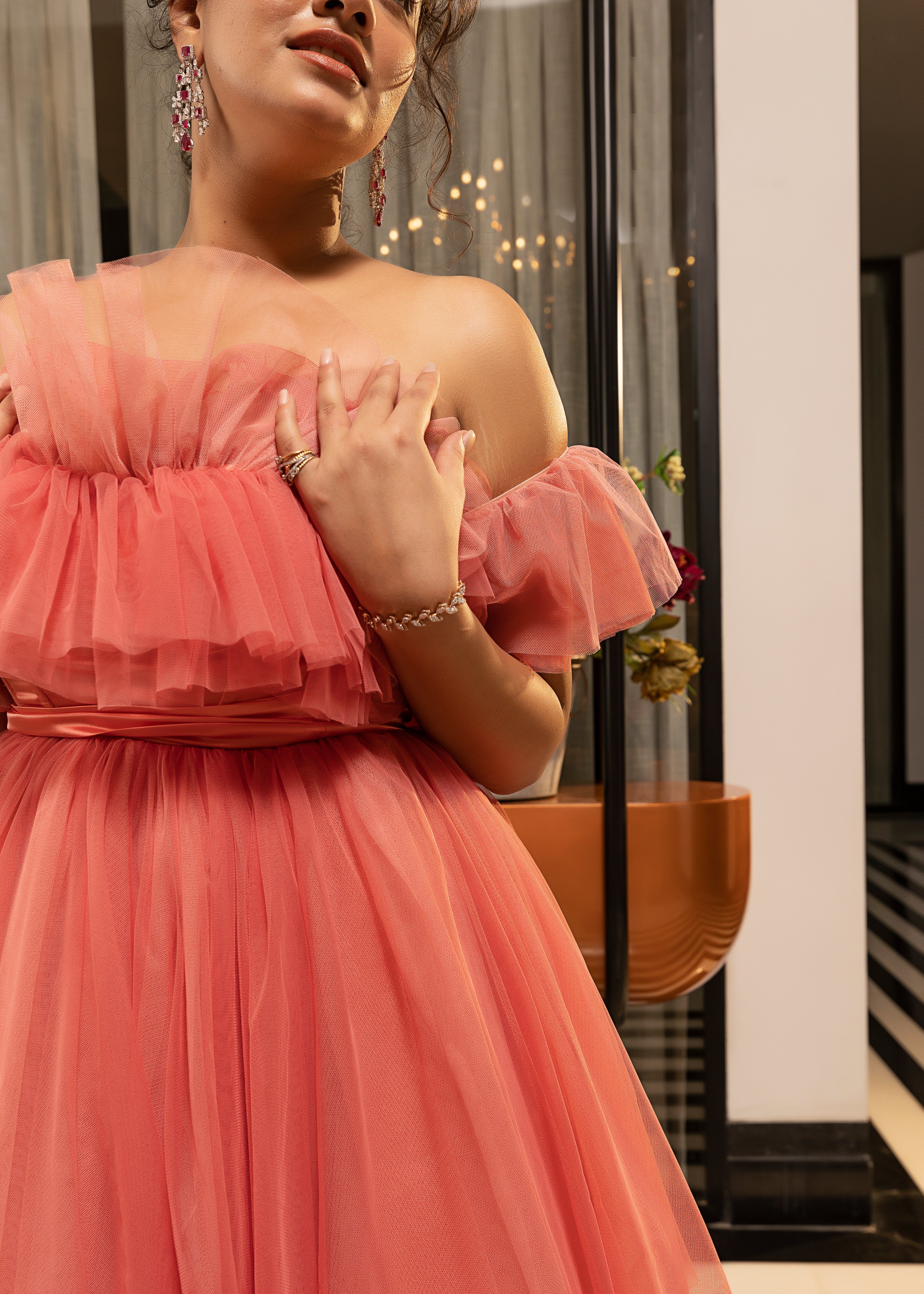 Maxine Pink Ruffle Tulle Corset Dress