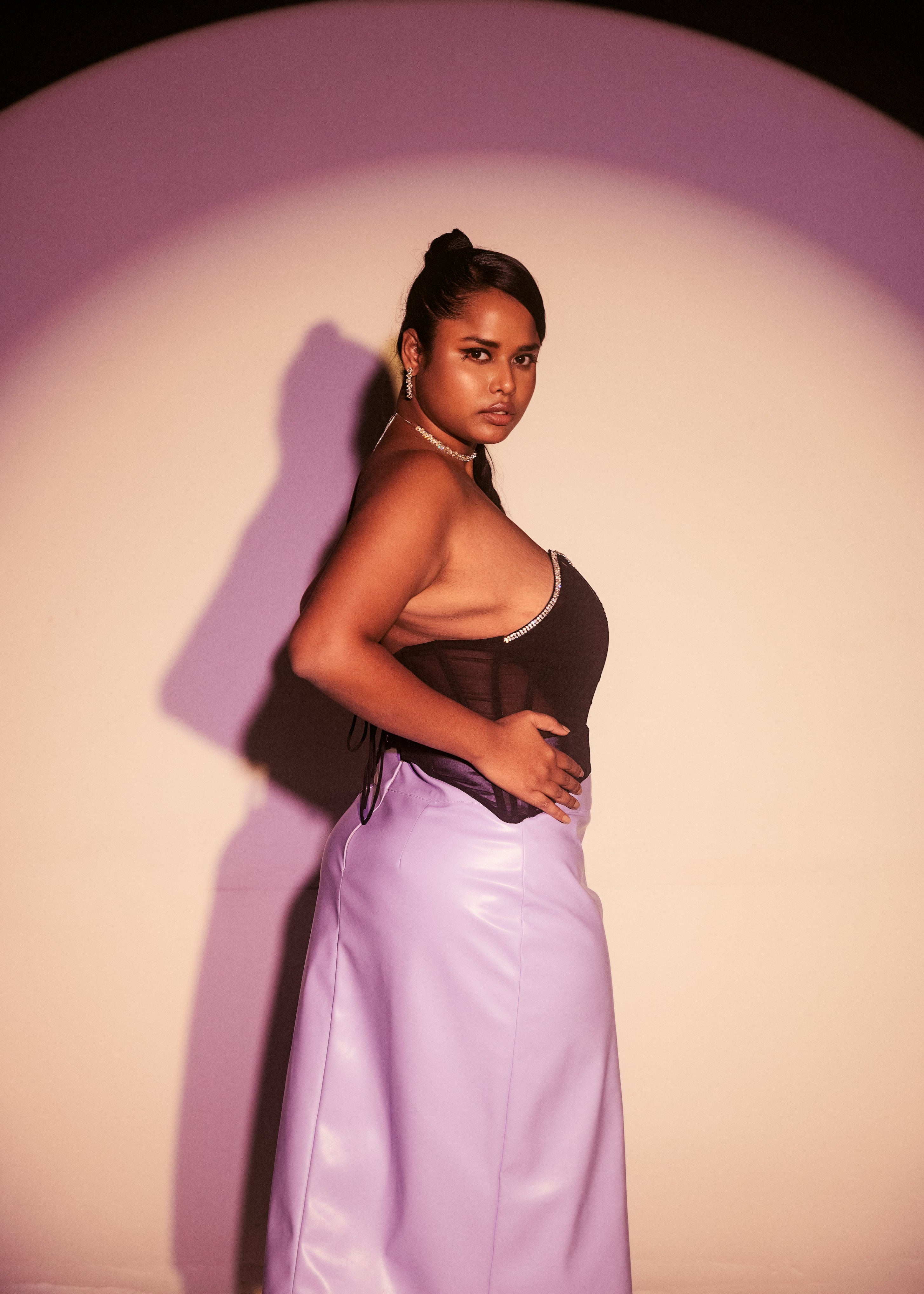 Micaela Black and Lavender Rhinestone Corset Set