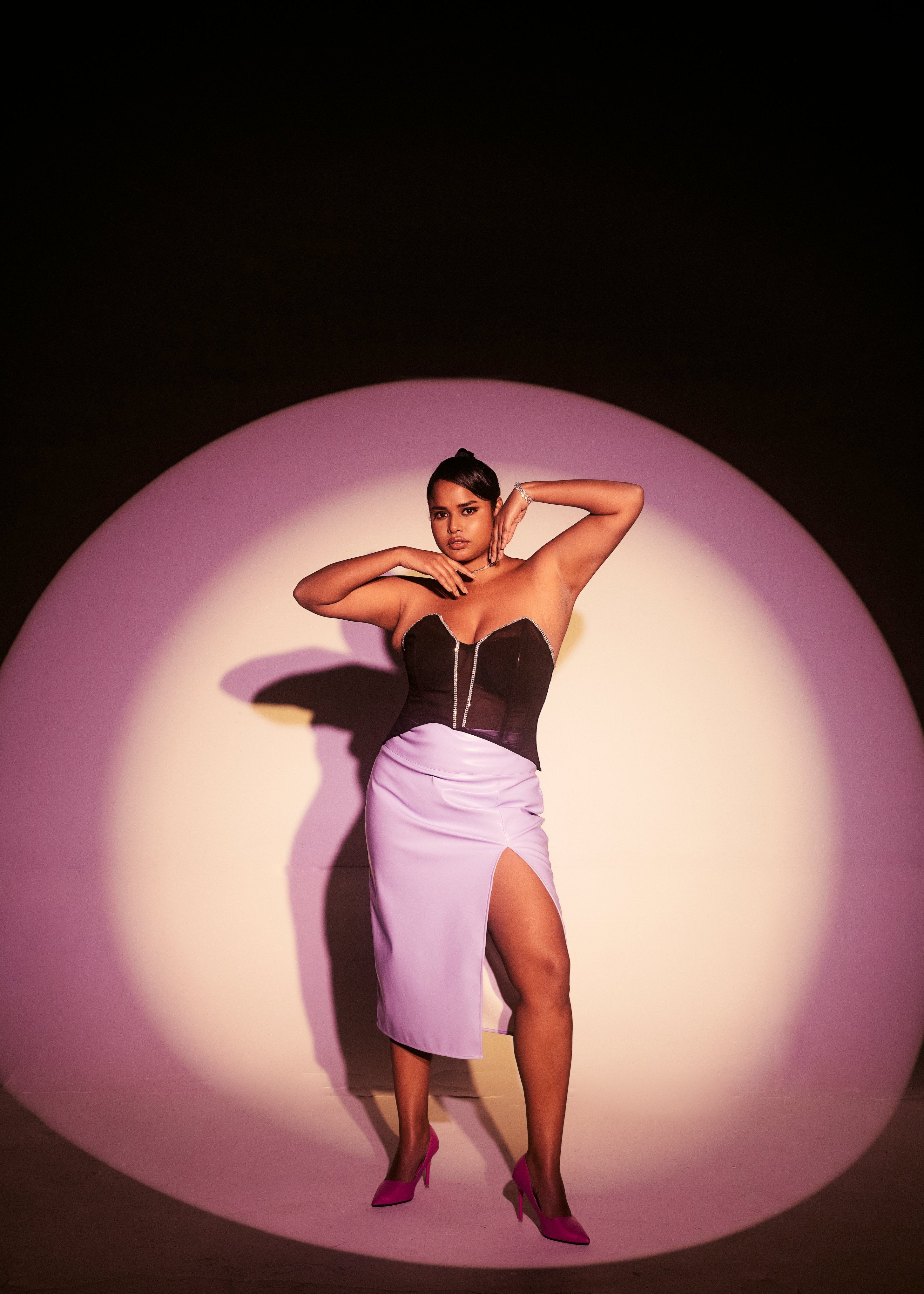 Micaela Black and Lavender Rhinestone Corset Set