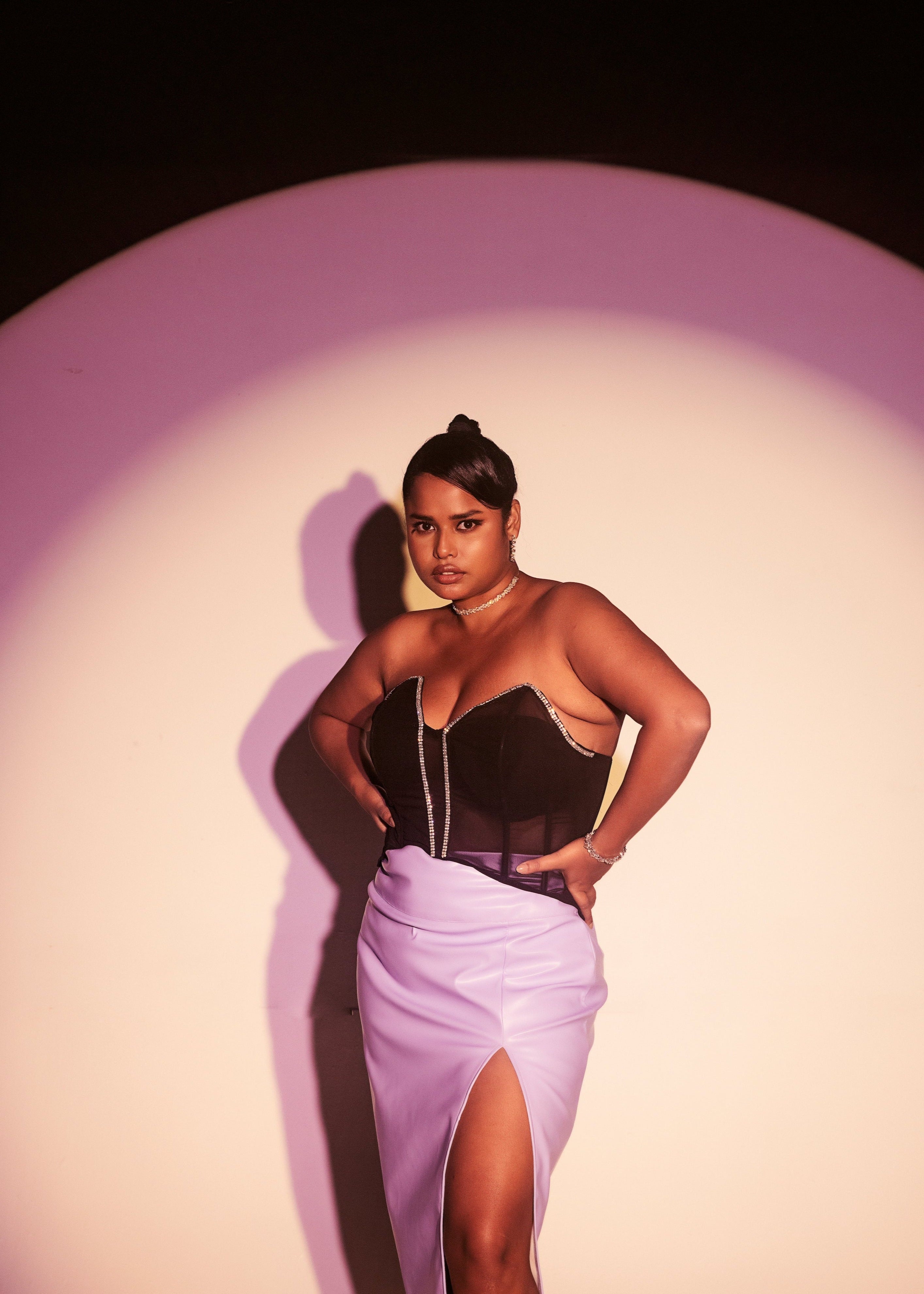 Micaela Black and Lavender Rhinestone Corset Set