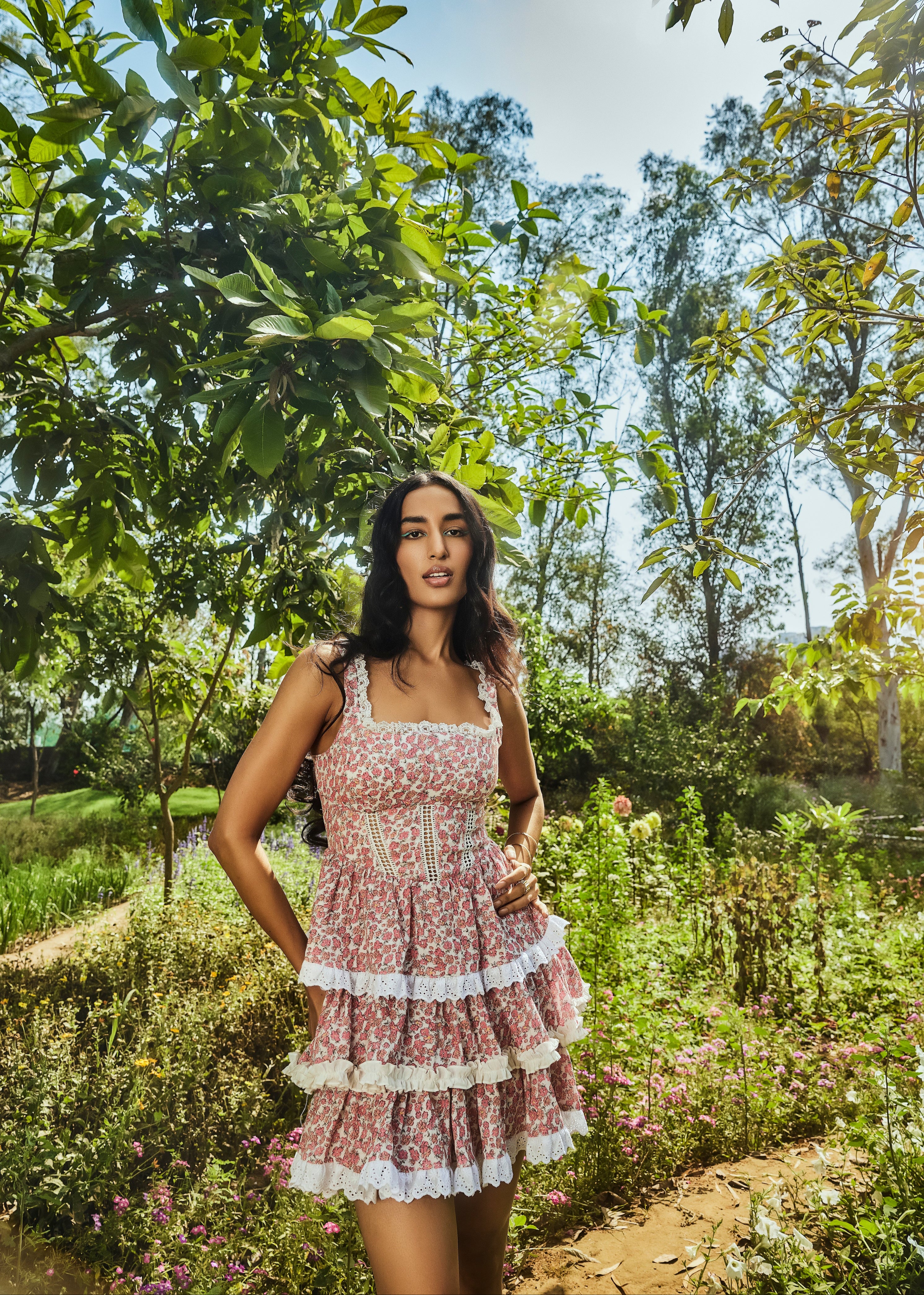 Floral Cotton Ruffled Mini Dress
