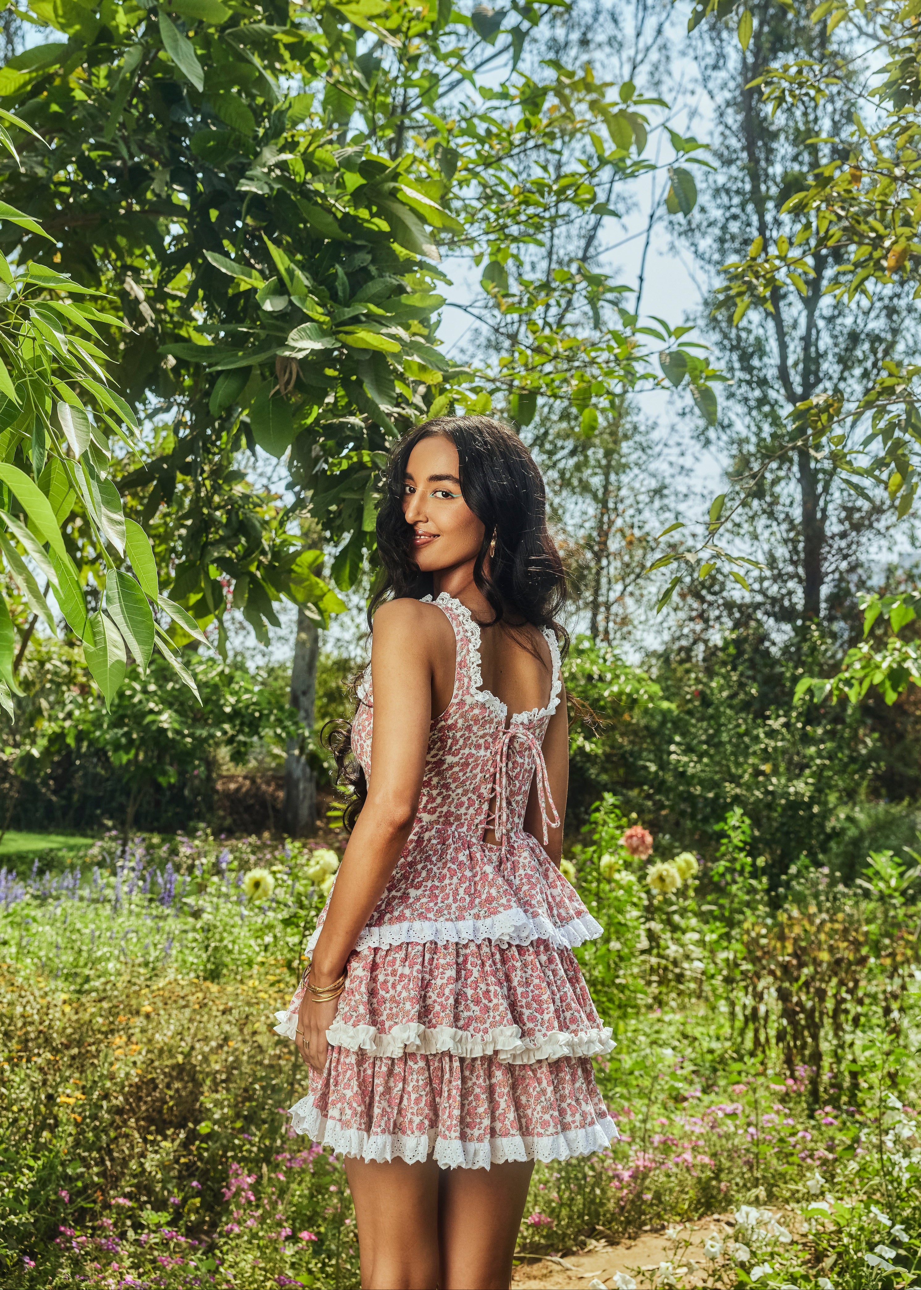 Floral Cotton Ruffled Mini Dress