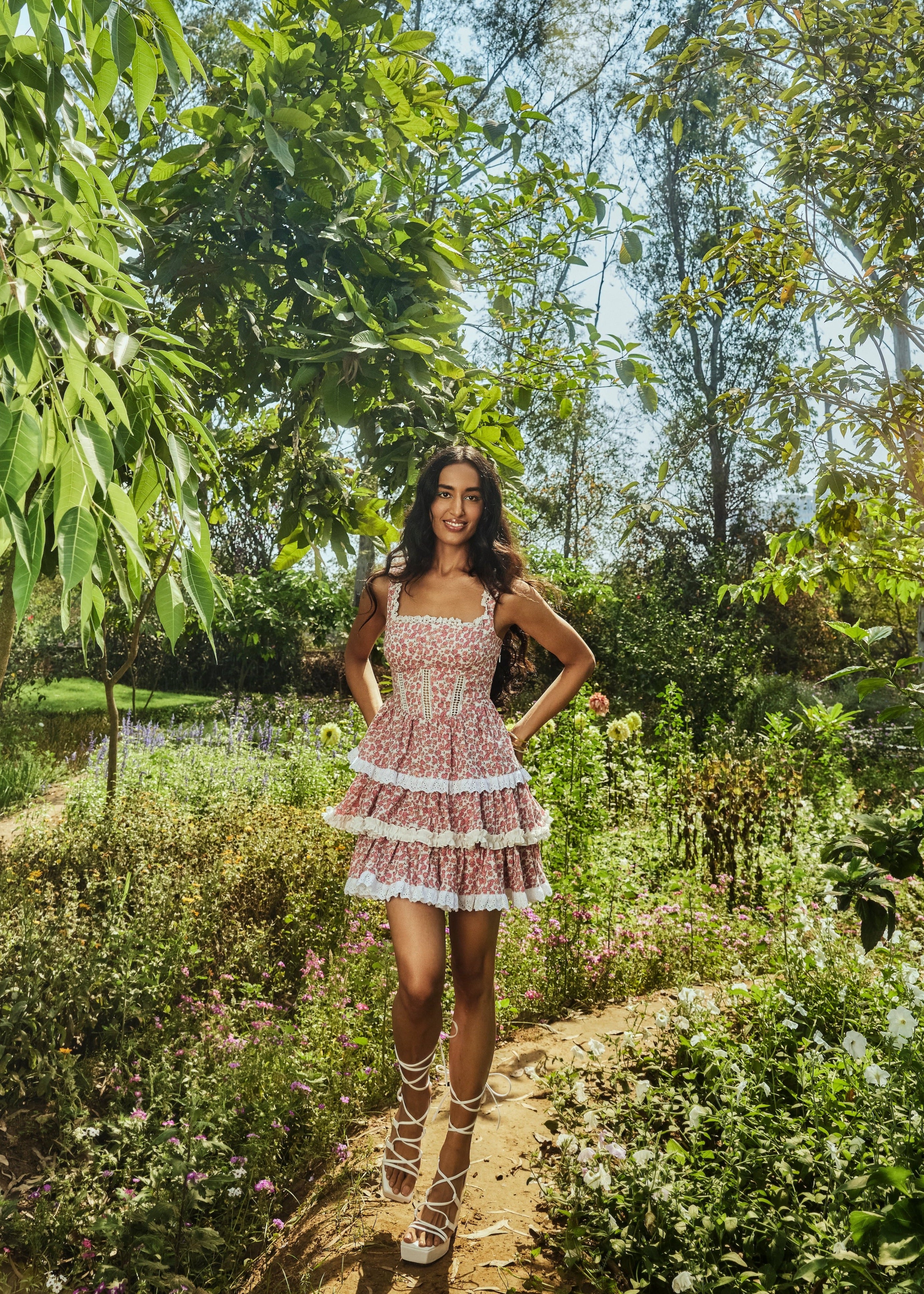 Floral Cotton Ruffled Mini Dress