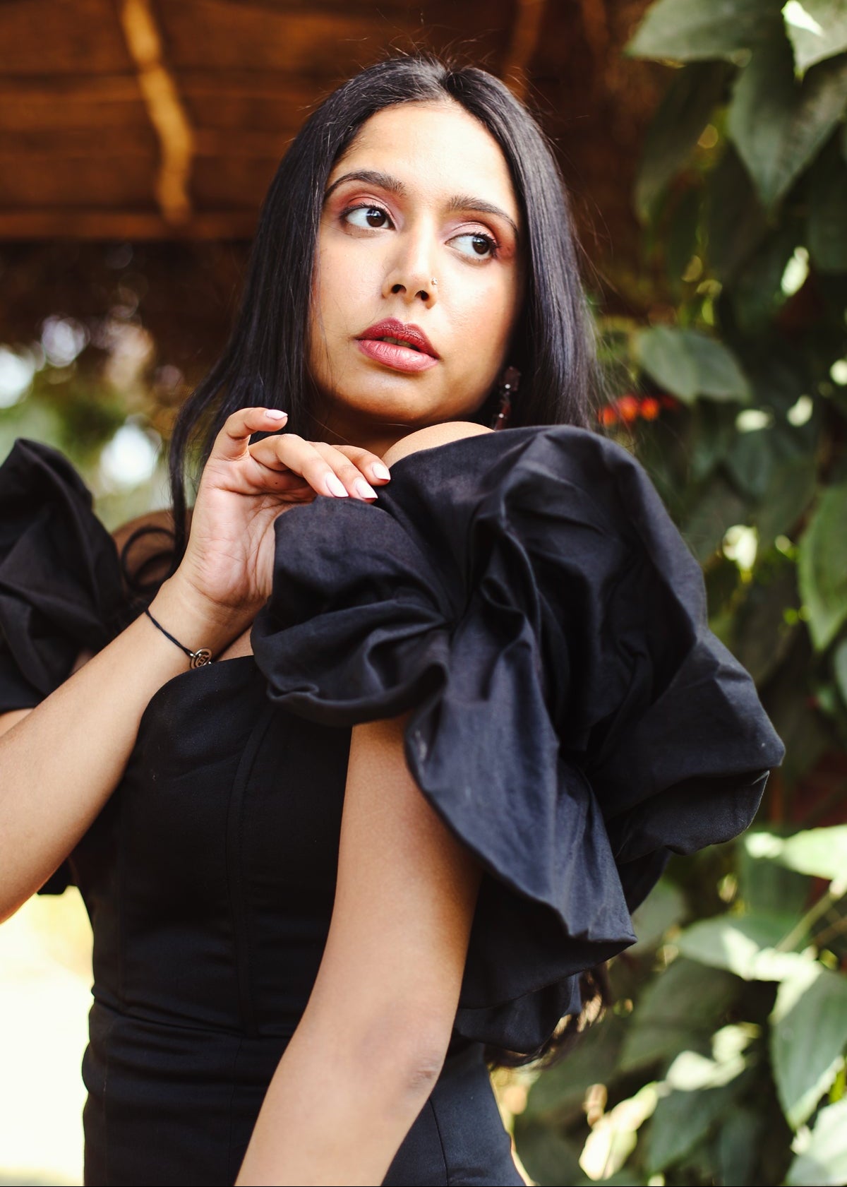 Natalia Black Ruffle Sleeve Corset Mini Dress