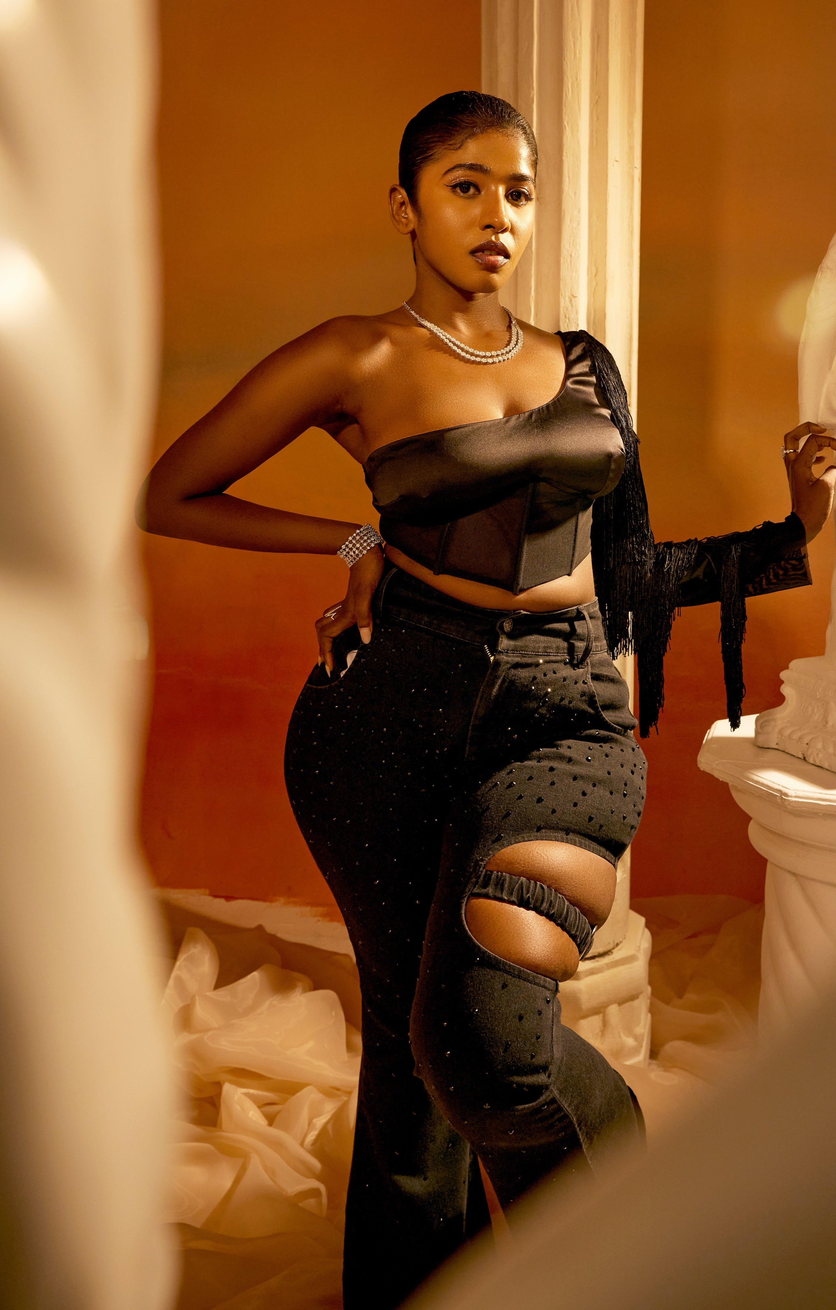 Oliver Black Embroidered Fit + Flare Jeans featuring intricate embroidery on a stylish fit and flare silhouette