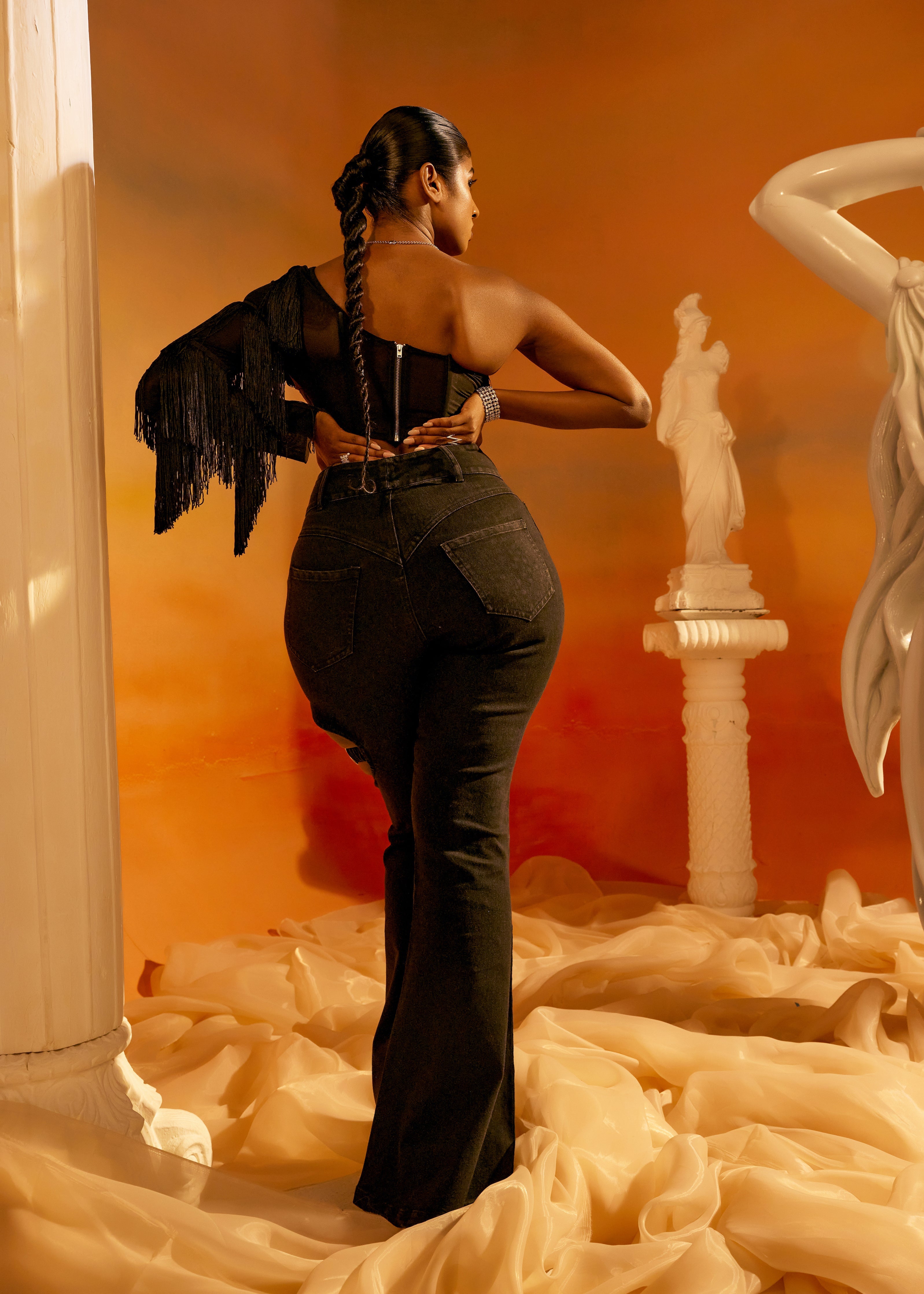 Oliver Black Embroidered Fit + Flare Jeans featuring intricate embroidery on a stylish fit and flare silhouette