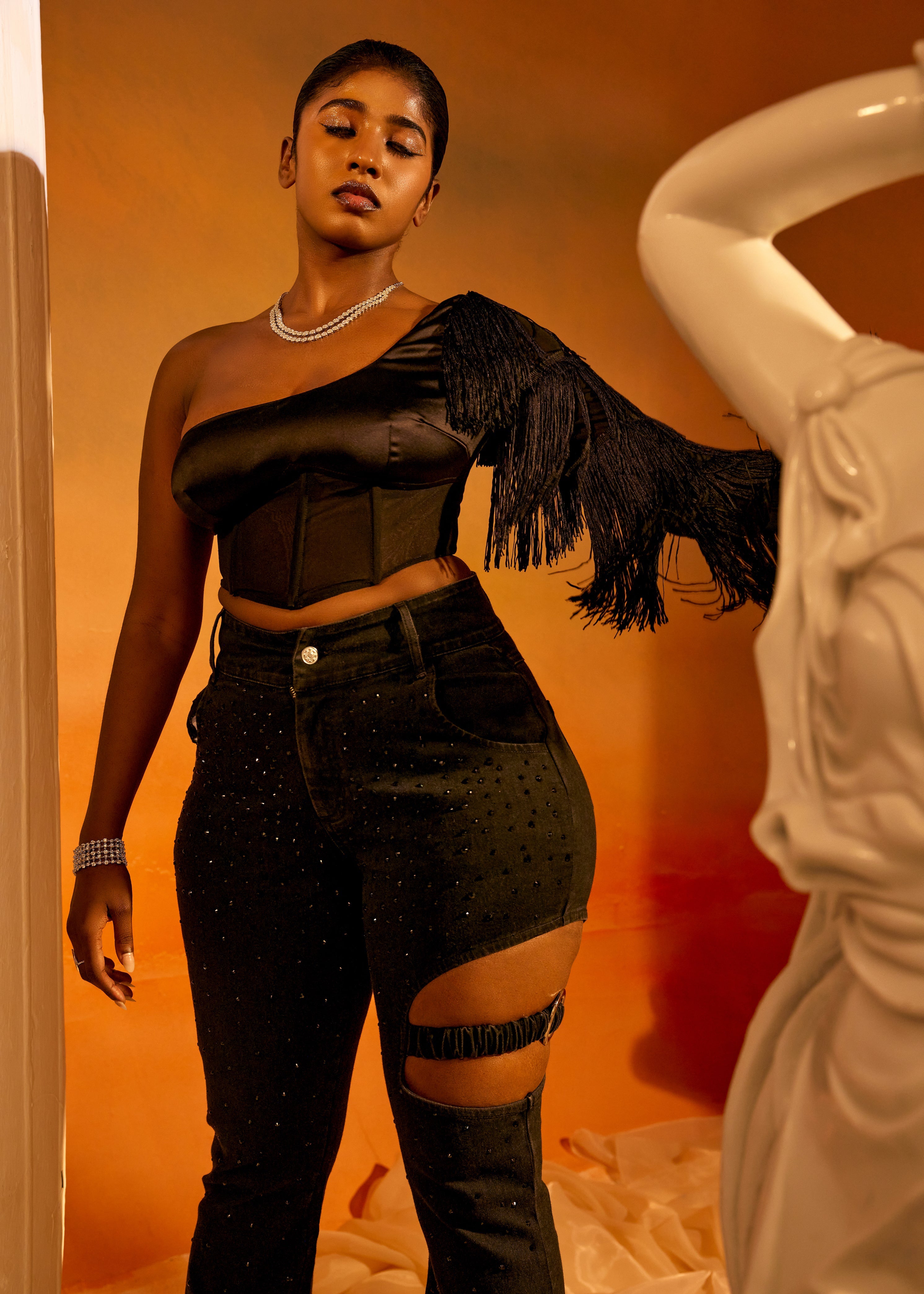 Oliver Black Embroidered Fit + Flare Jeans featuring intricate embroidery on a stylish fit and flare silhouette