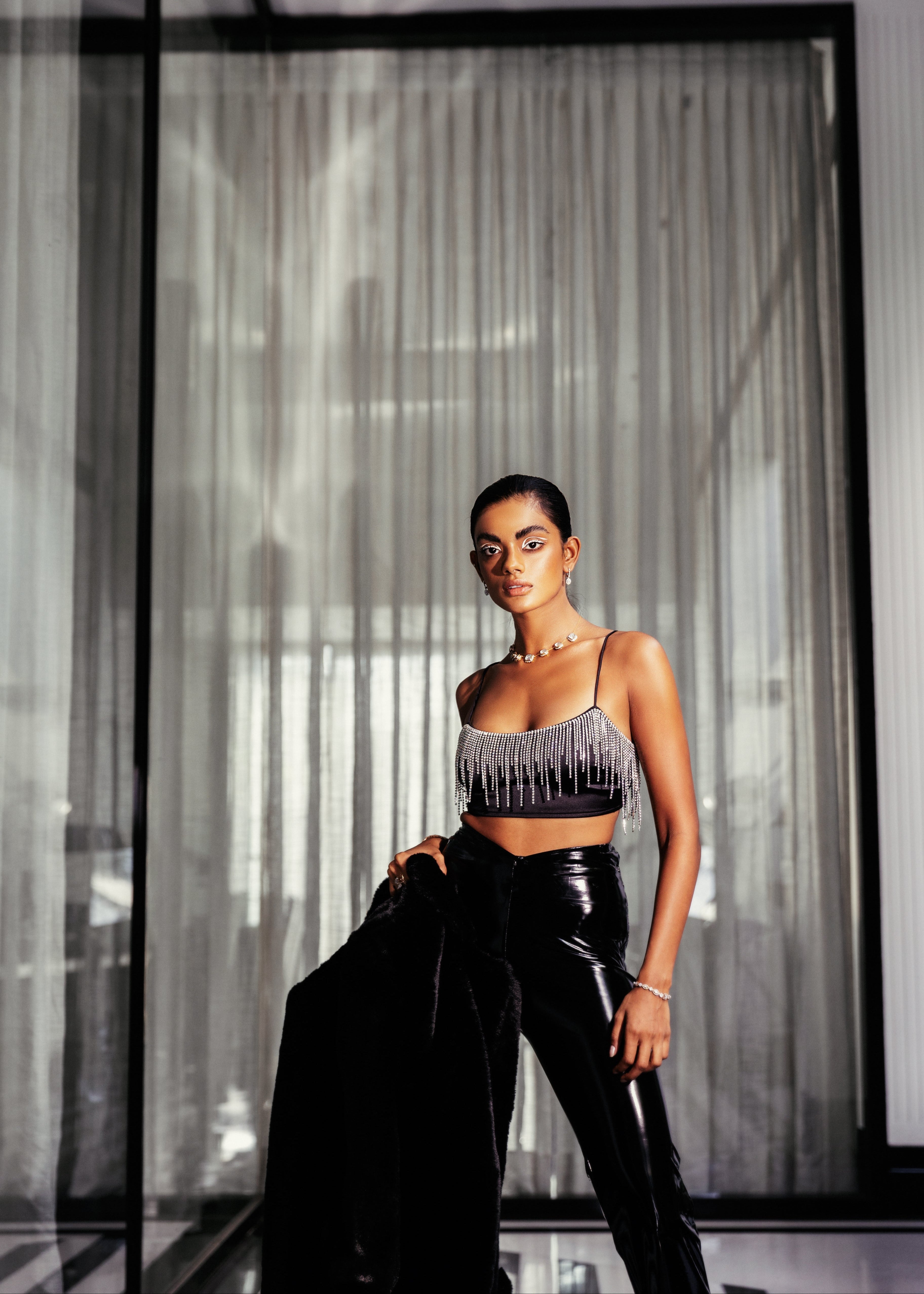 Perla Black Faux Fur Jacket