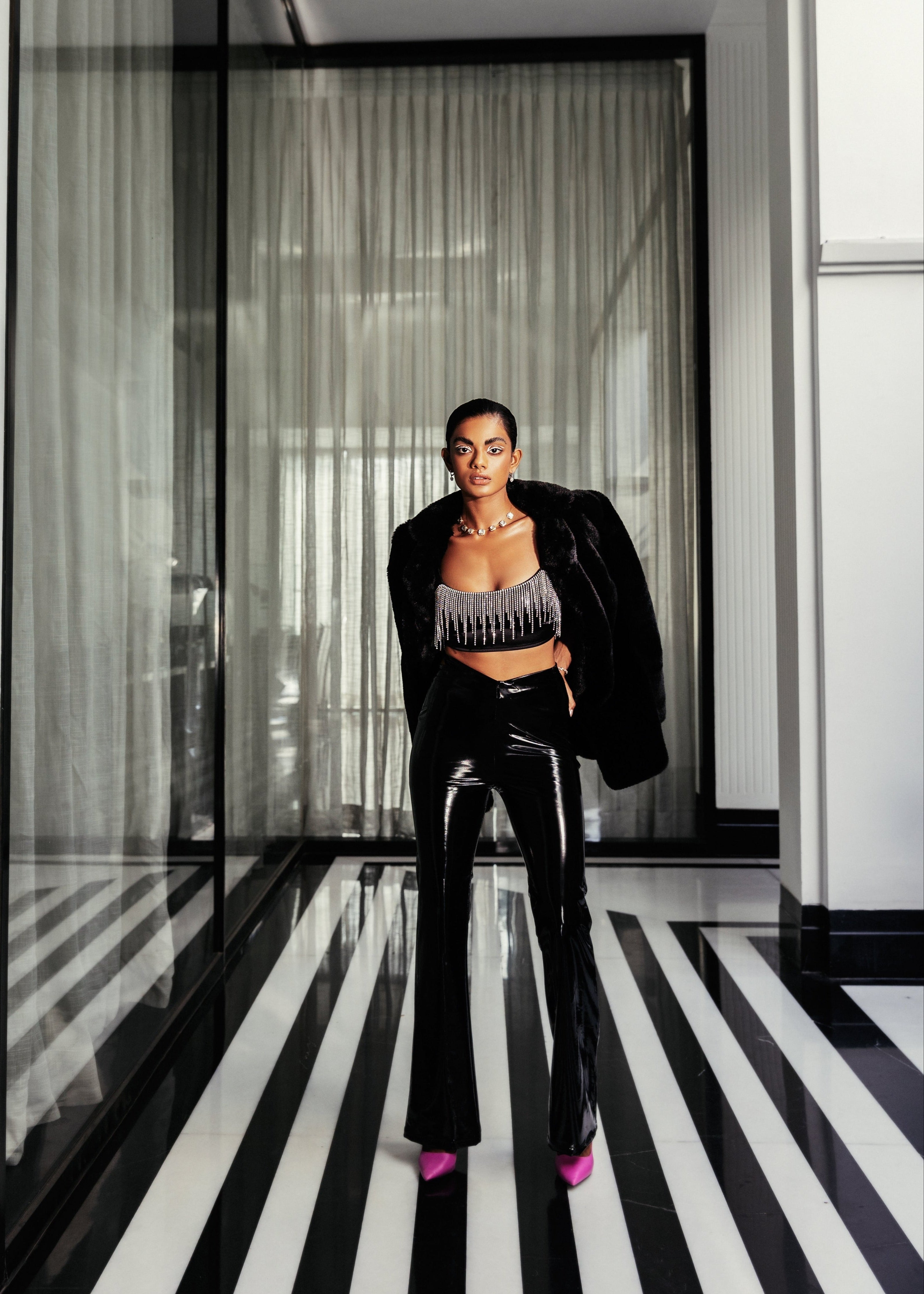 Perla Black Faux Fur Jacket