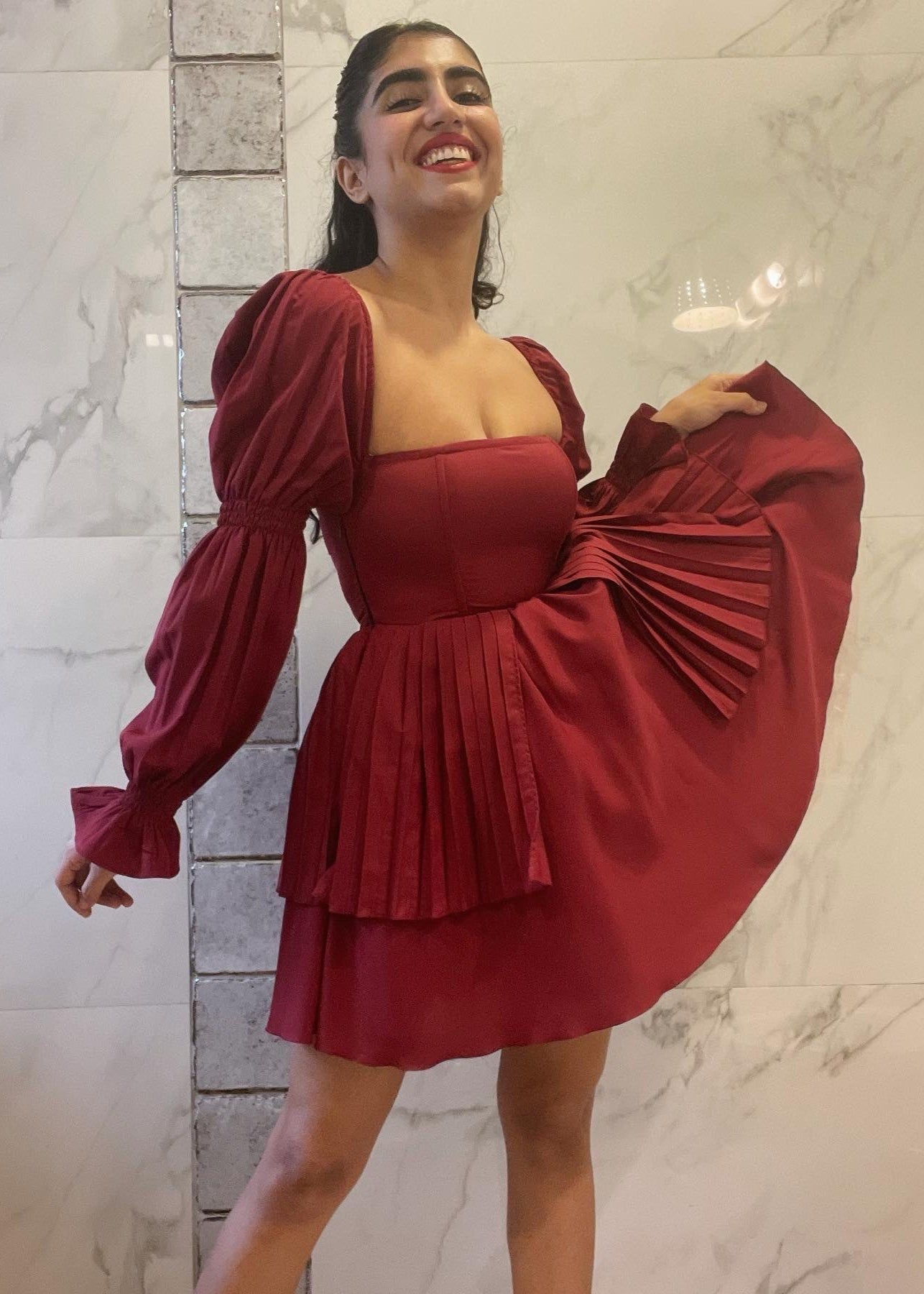 Pixie Burgundy Puff Corset Dress