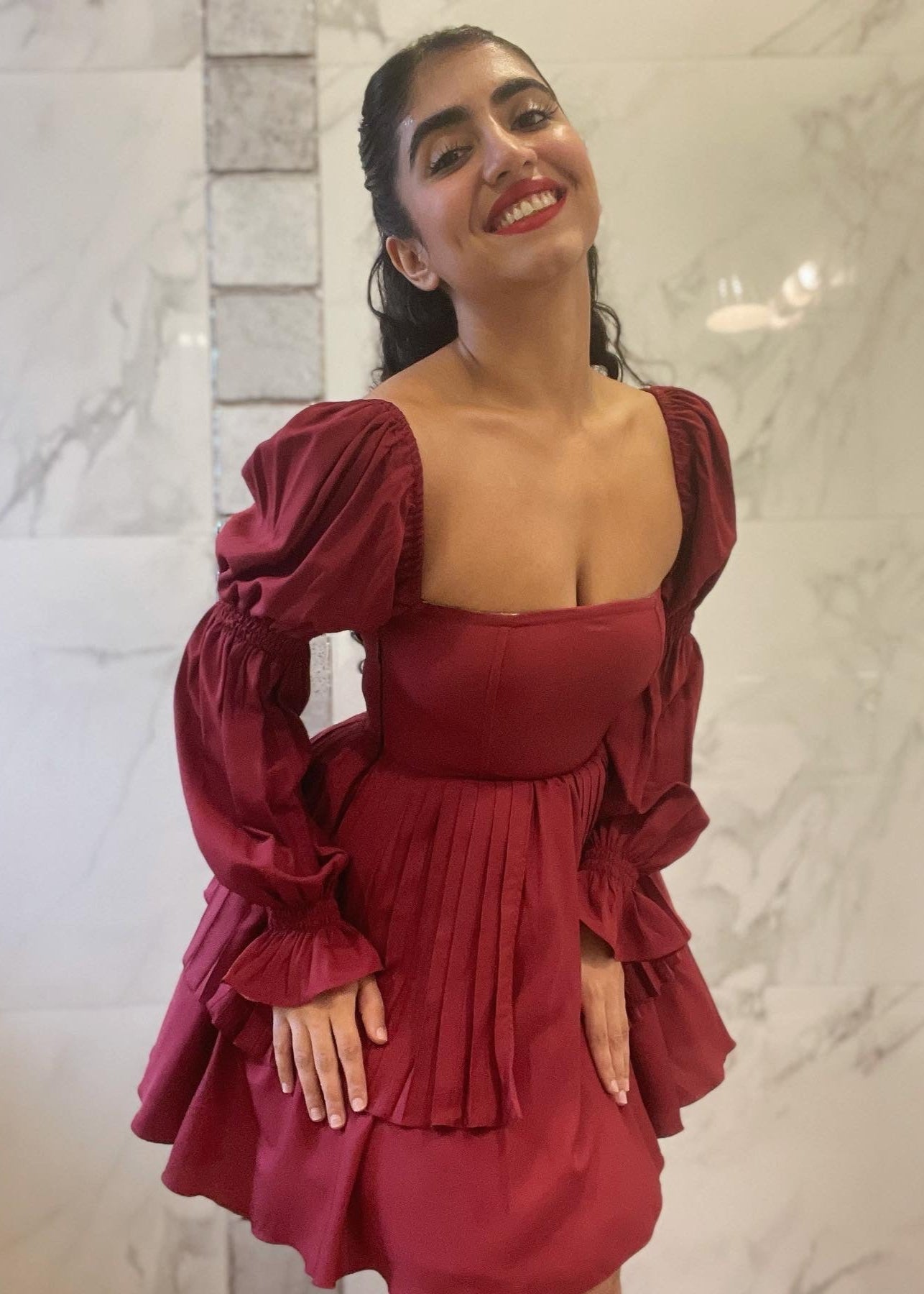 Pixie Burgundy Puff Corset Dress