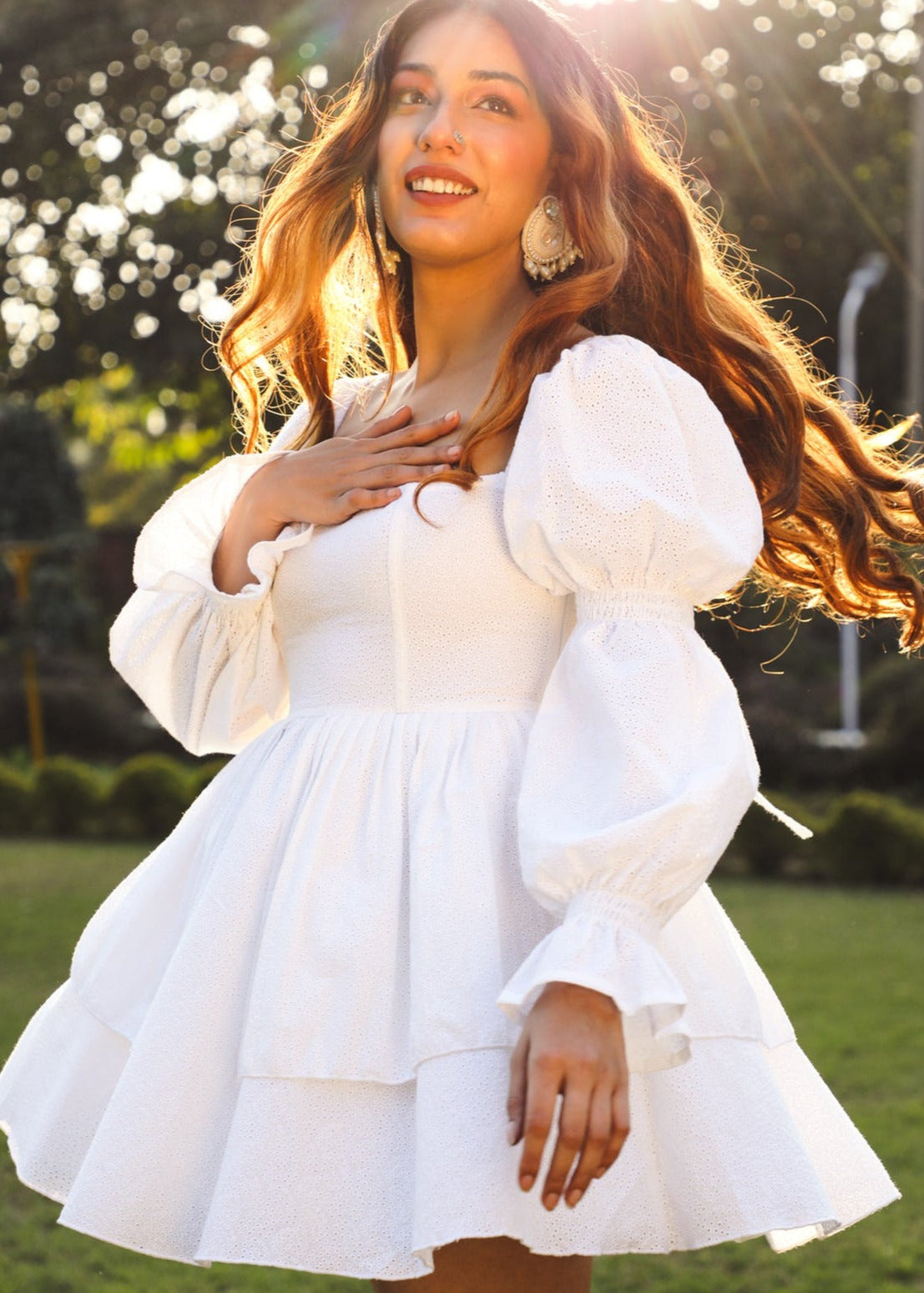 Pixie White Schiffli Puff Corset Dress