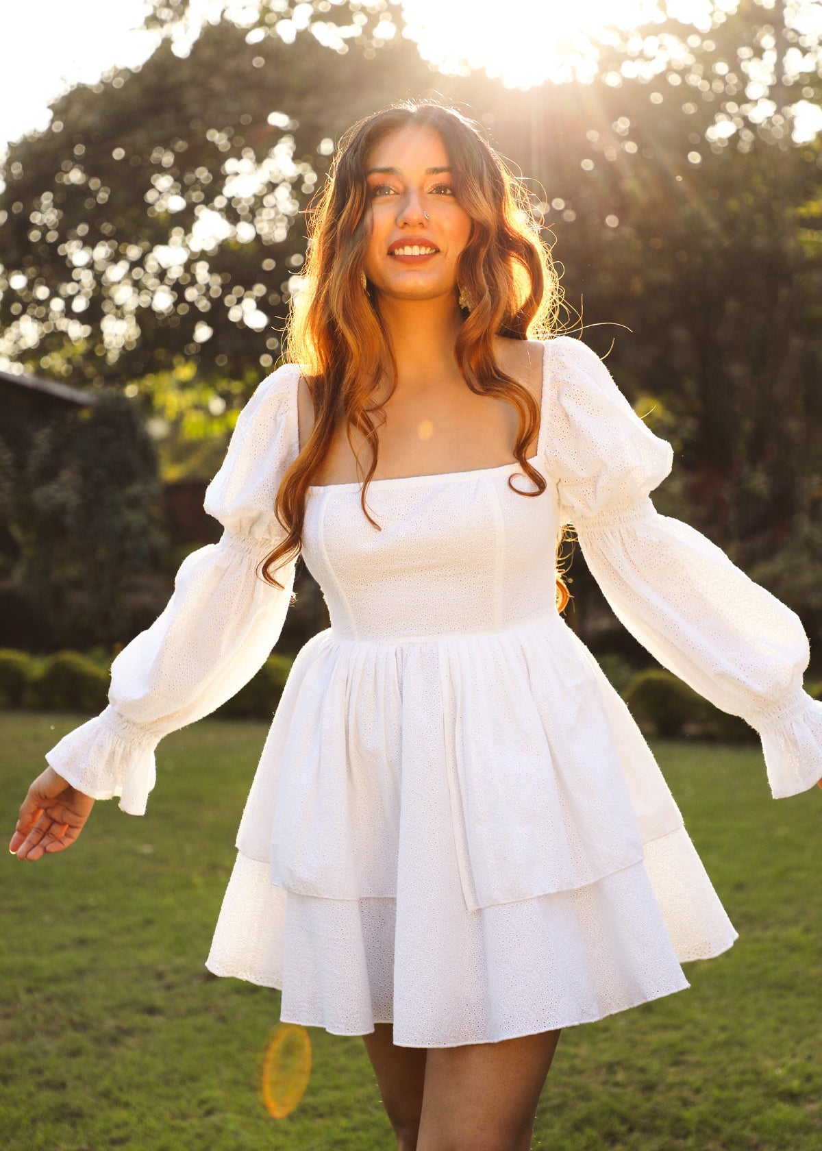 Pixie White Schiffli Puff Corset Dress