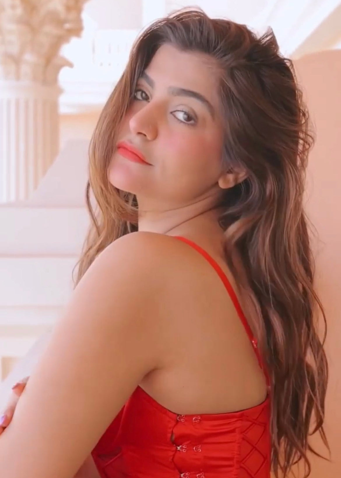 Rosalind Red Satin Corset Gown