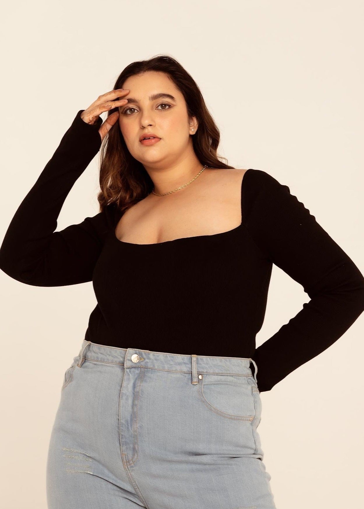 Rowena Black Rib Tie-Back Bodysuit