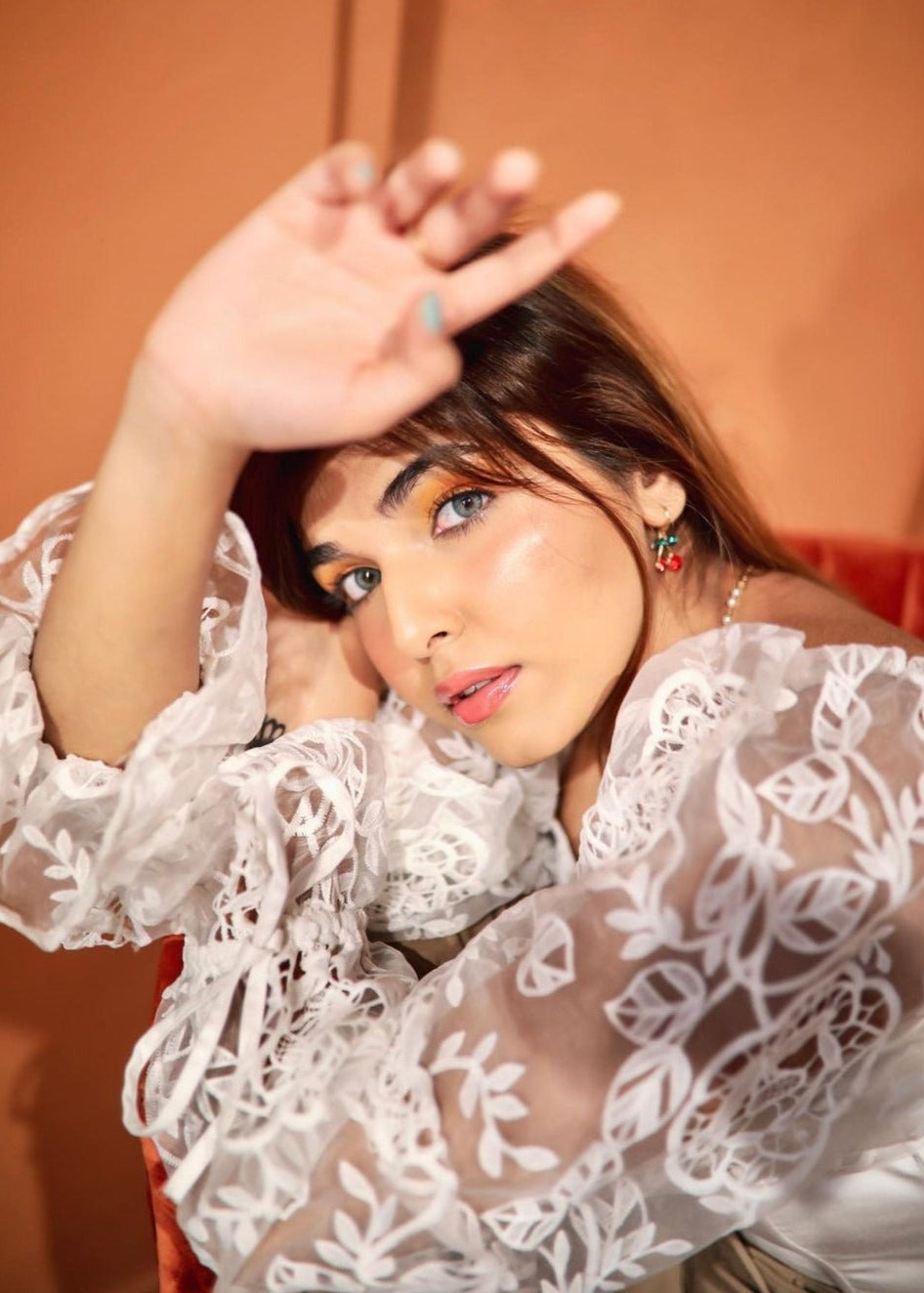 Sasha Embroidered Organza Sleeve Corset Top