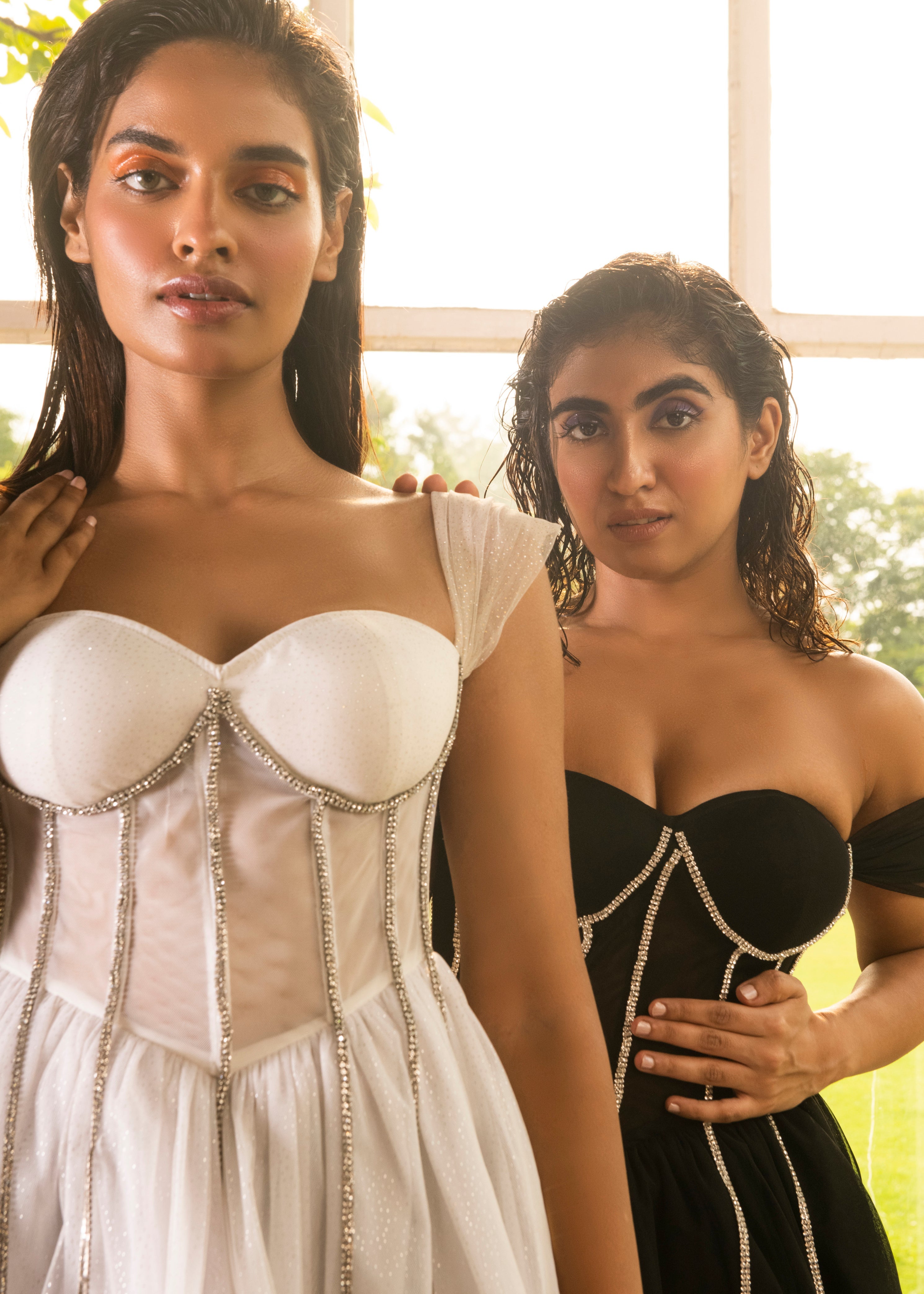 White Rhinestone Corset Dress