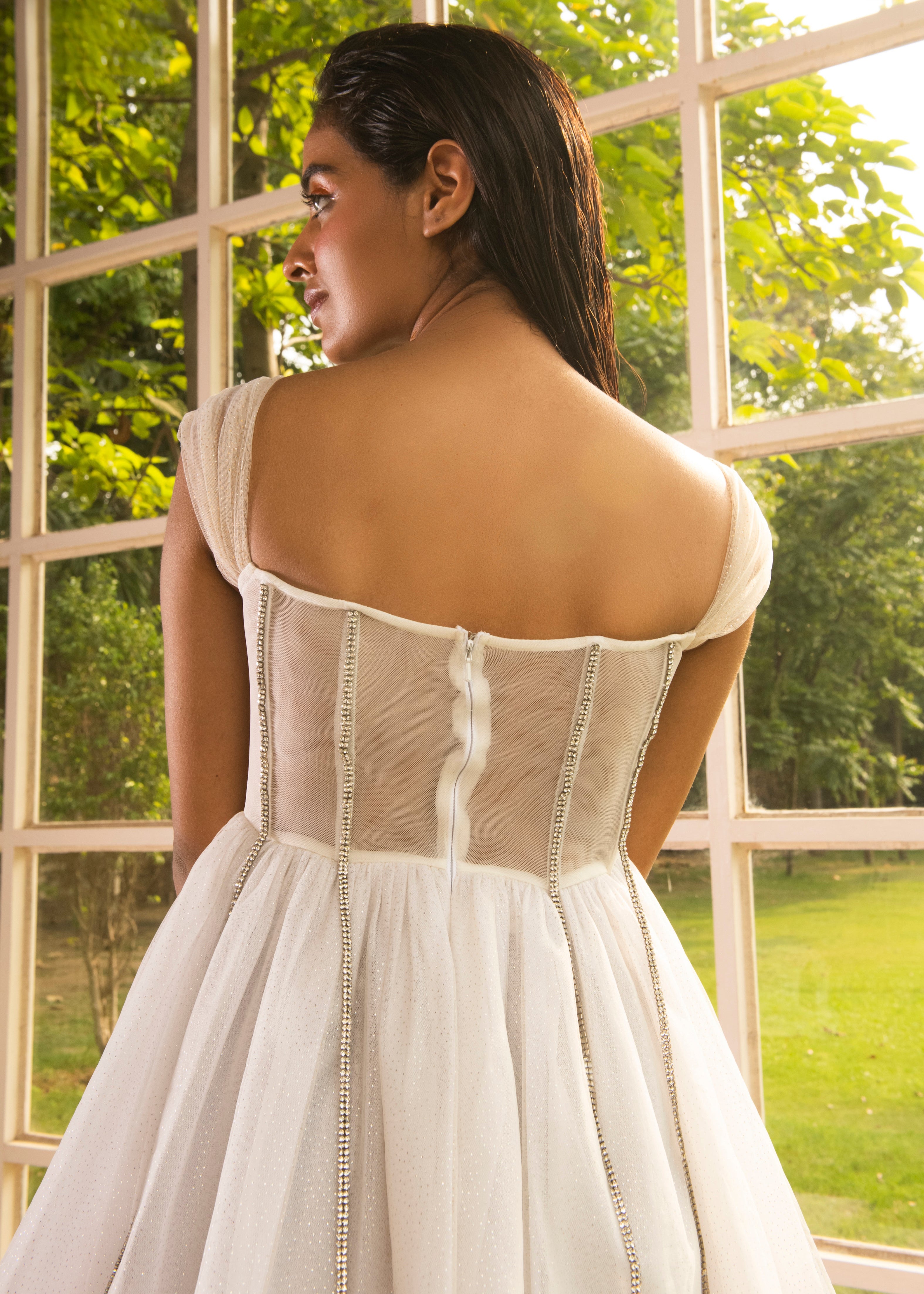 White Rhinestone Corset Dress