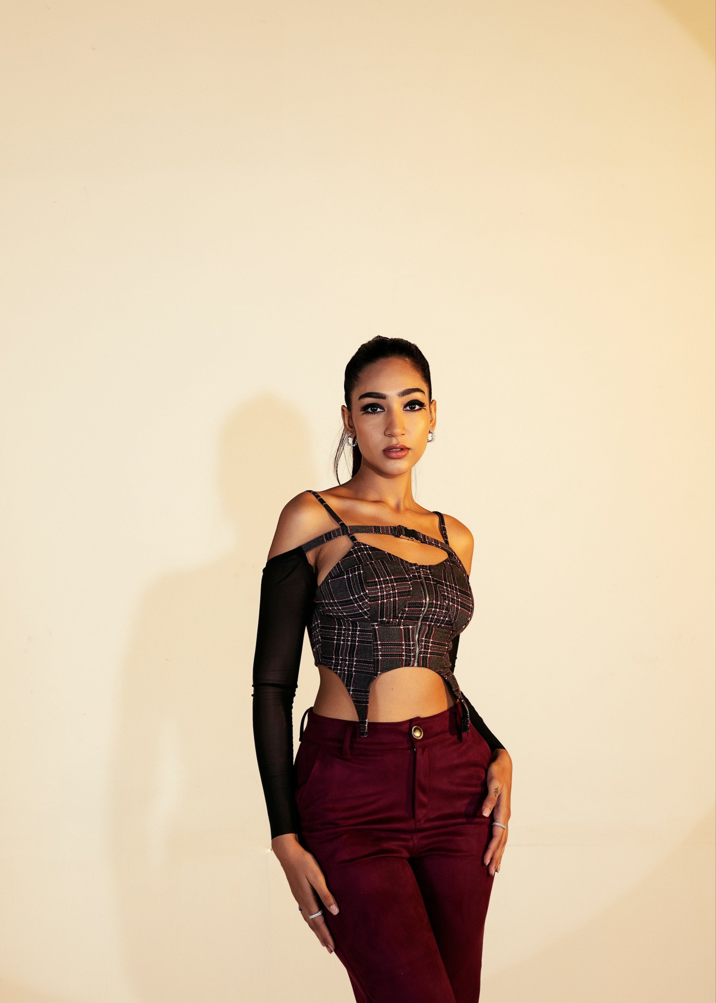 Vera Burgundy Plaid Suspender Corset