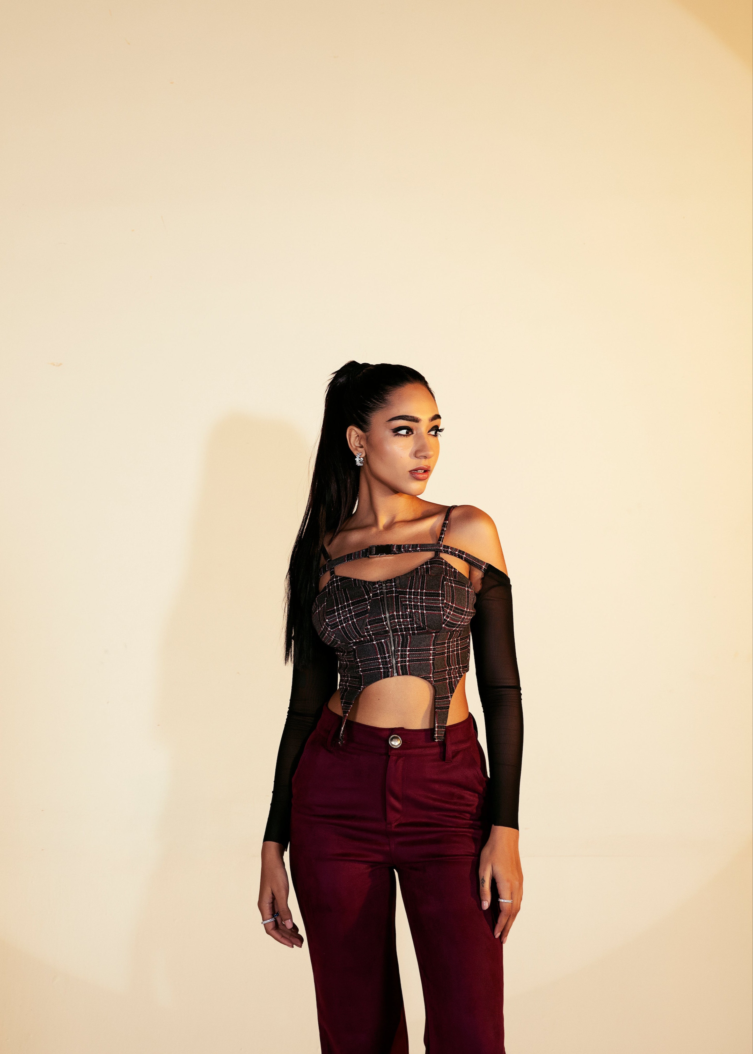 Vera Burgundy Plaid Suspender Corset