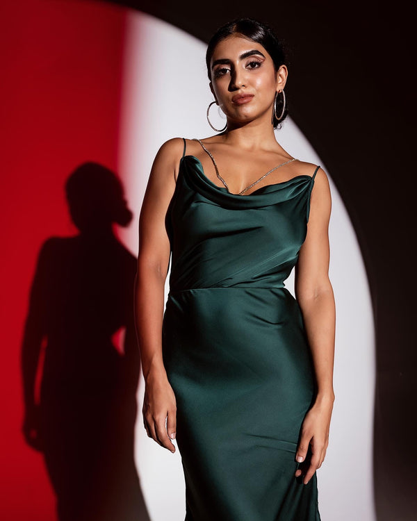 Emerald backless gown