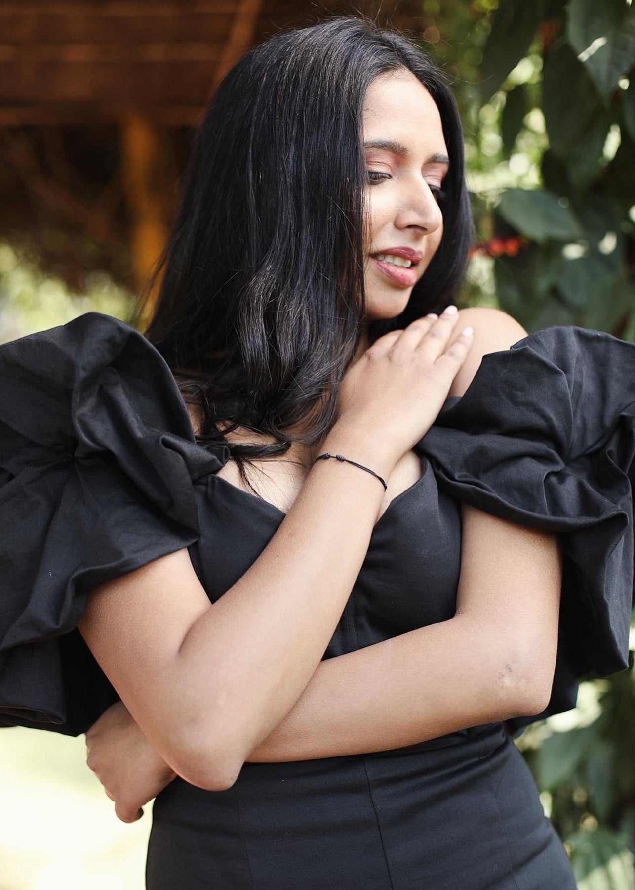 Natalia Black Ruffle Sleeve Corset Mini Dress