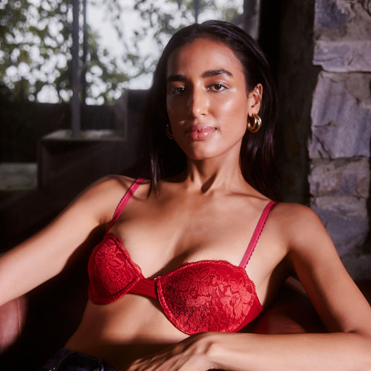 Ruby Red Lace Plunge Balconette Bra