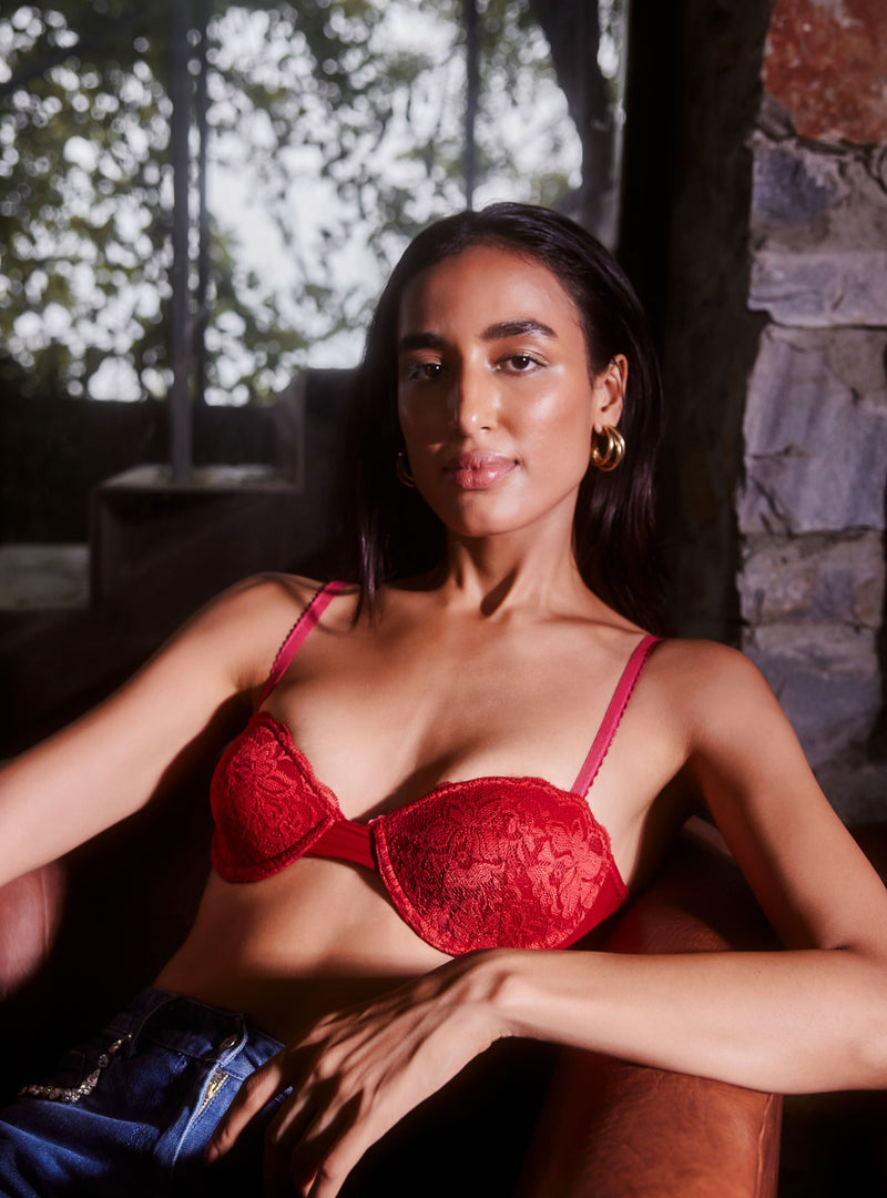 Ruby Red Lace Plunge Balconette Bra