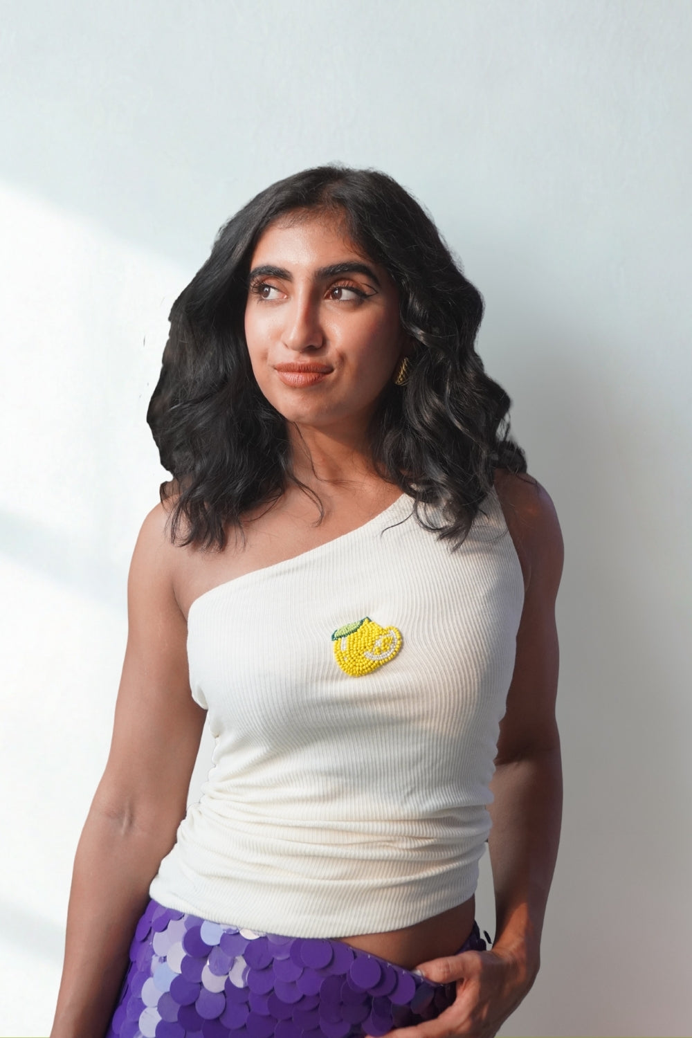 Lea X KYT White One-Shoulder Ribbed Top