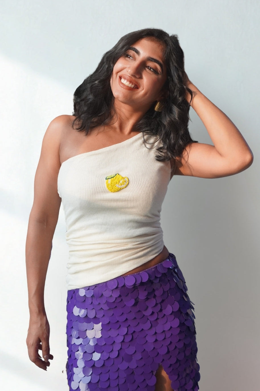 Lea X KYT White One-Shoulder Ribbed Top