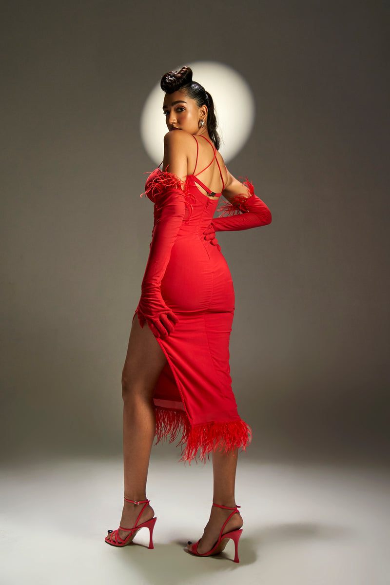 Buy Our Solange Red Ruched Midi Dress